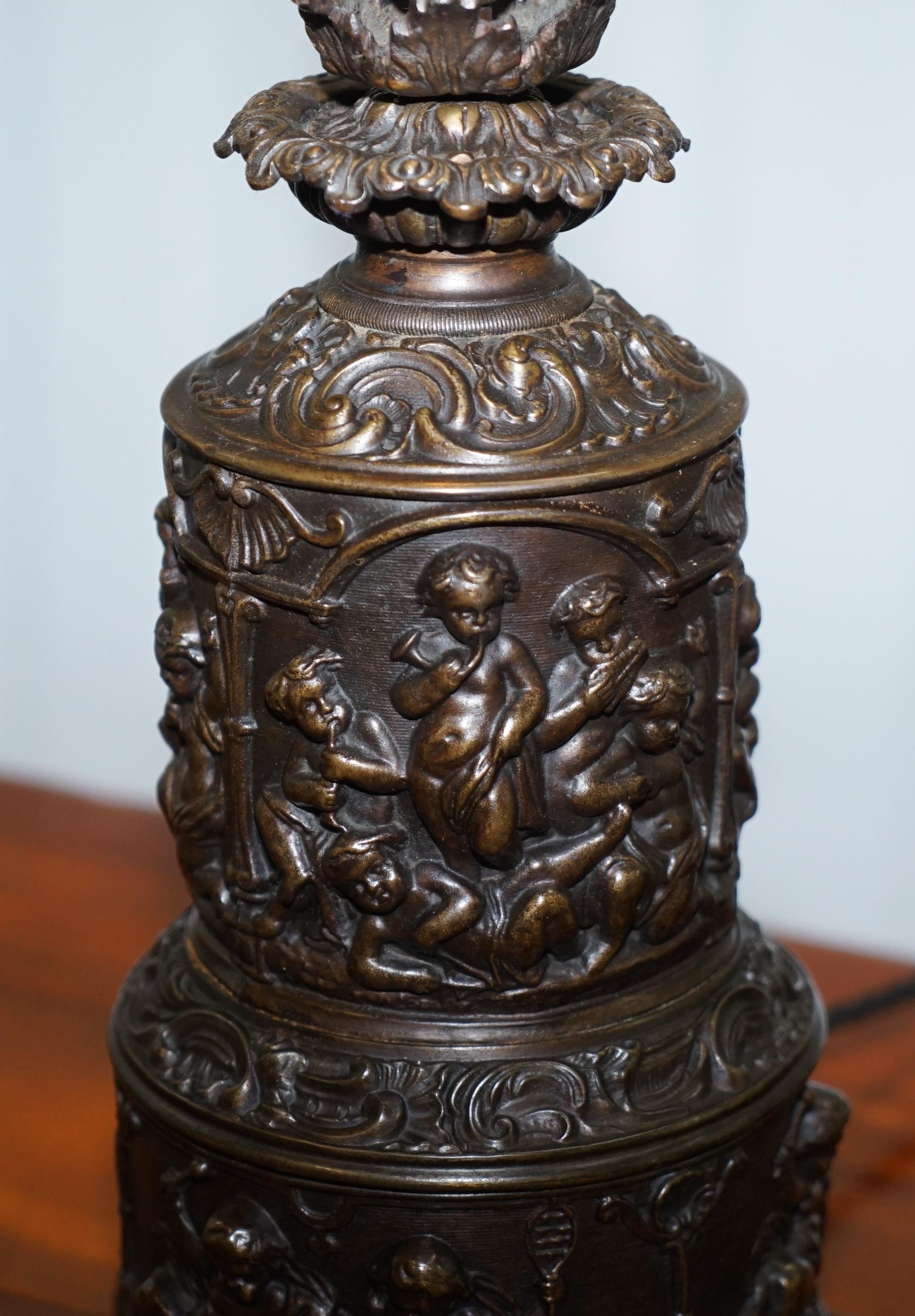 Rare circa 1860 Bronzed Cherub Putti Angel Oil Lamp Converted into Table Lamp 2