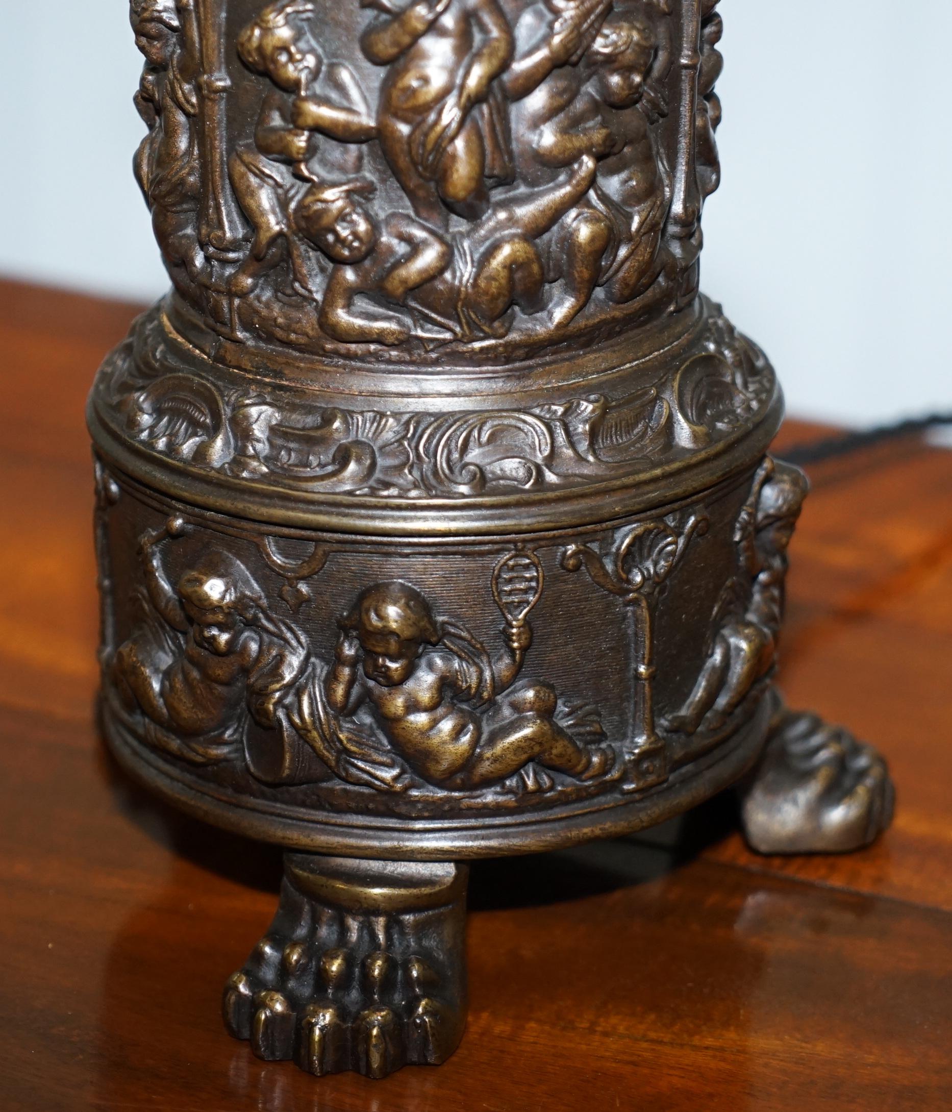 Rare circa 1860 Bronzed Cherub Putti Angel Oil Lamp Converted into Table Lamp 3