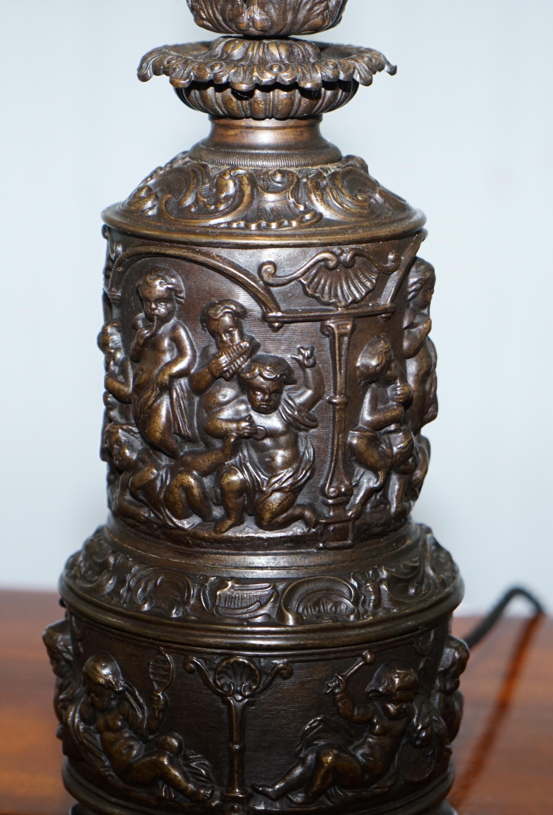 Rare circa 1860 Bronzed Cherub Putti Angel Oil Lamp Converted into Table Lamp 5