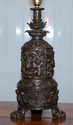 Rare circa 1860 Bronzed Cherub Putti Angel Oil Lamp Converted into Table Lamp