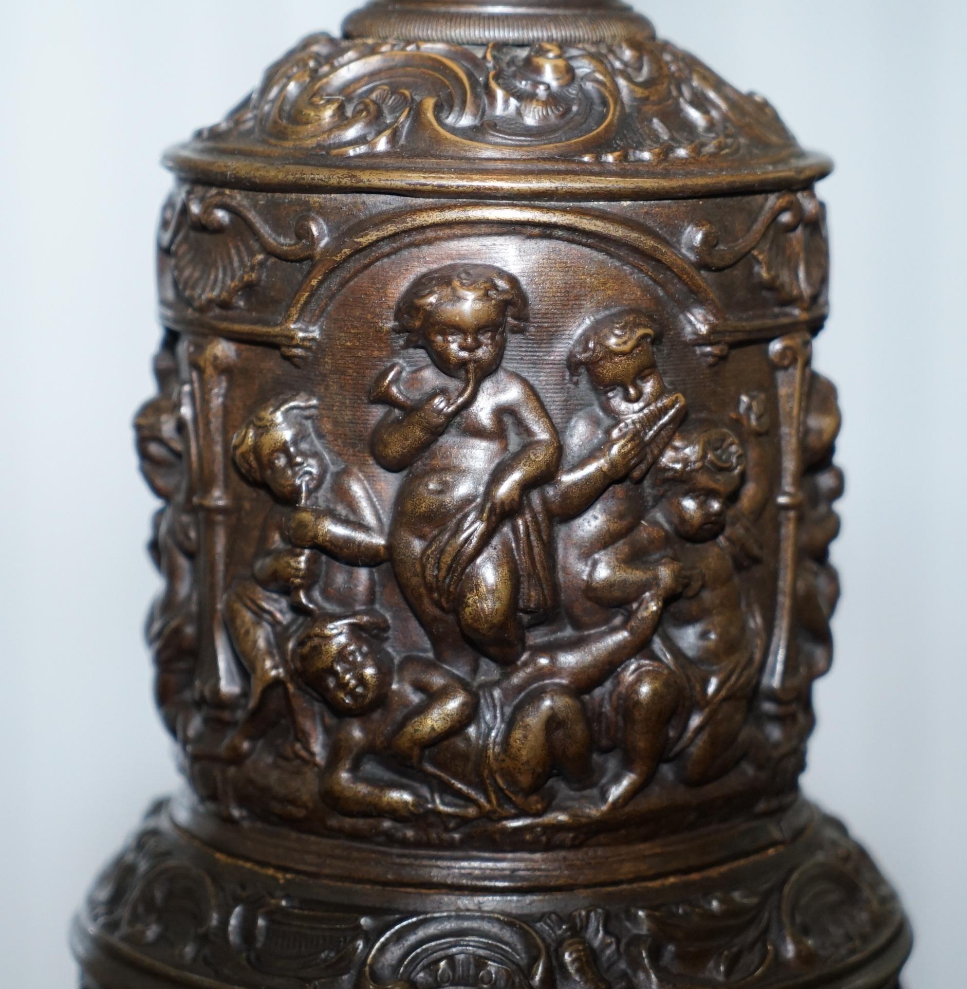 Regency Rare circa 1860 Bronzed Cherub Putti Angel Oil Lamp Converted into Table Lamp