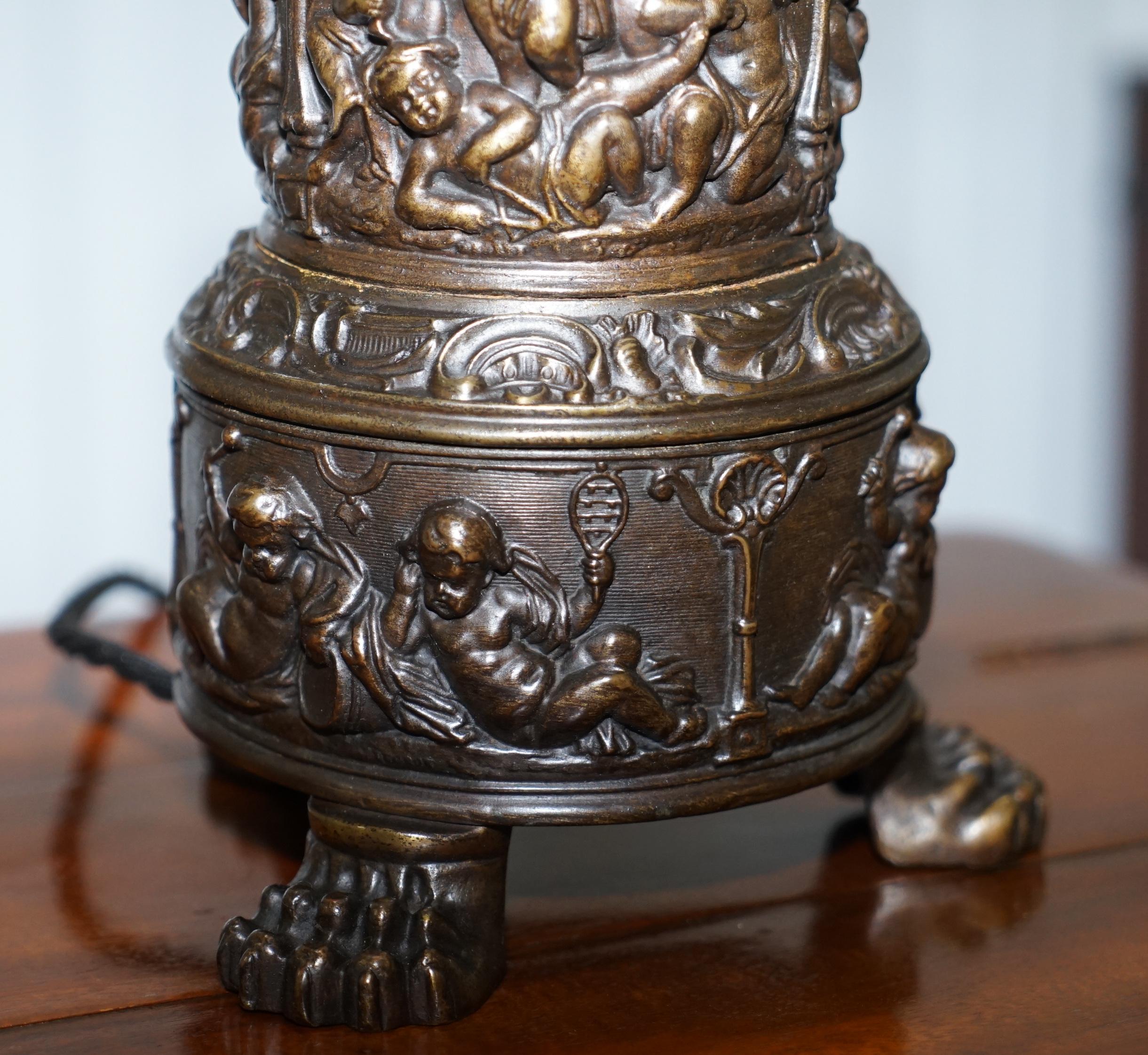English Rare circa 1860 Bronzed Cherub Putti Angel Oil Lamp Converted into Table Lamp