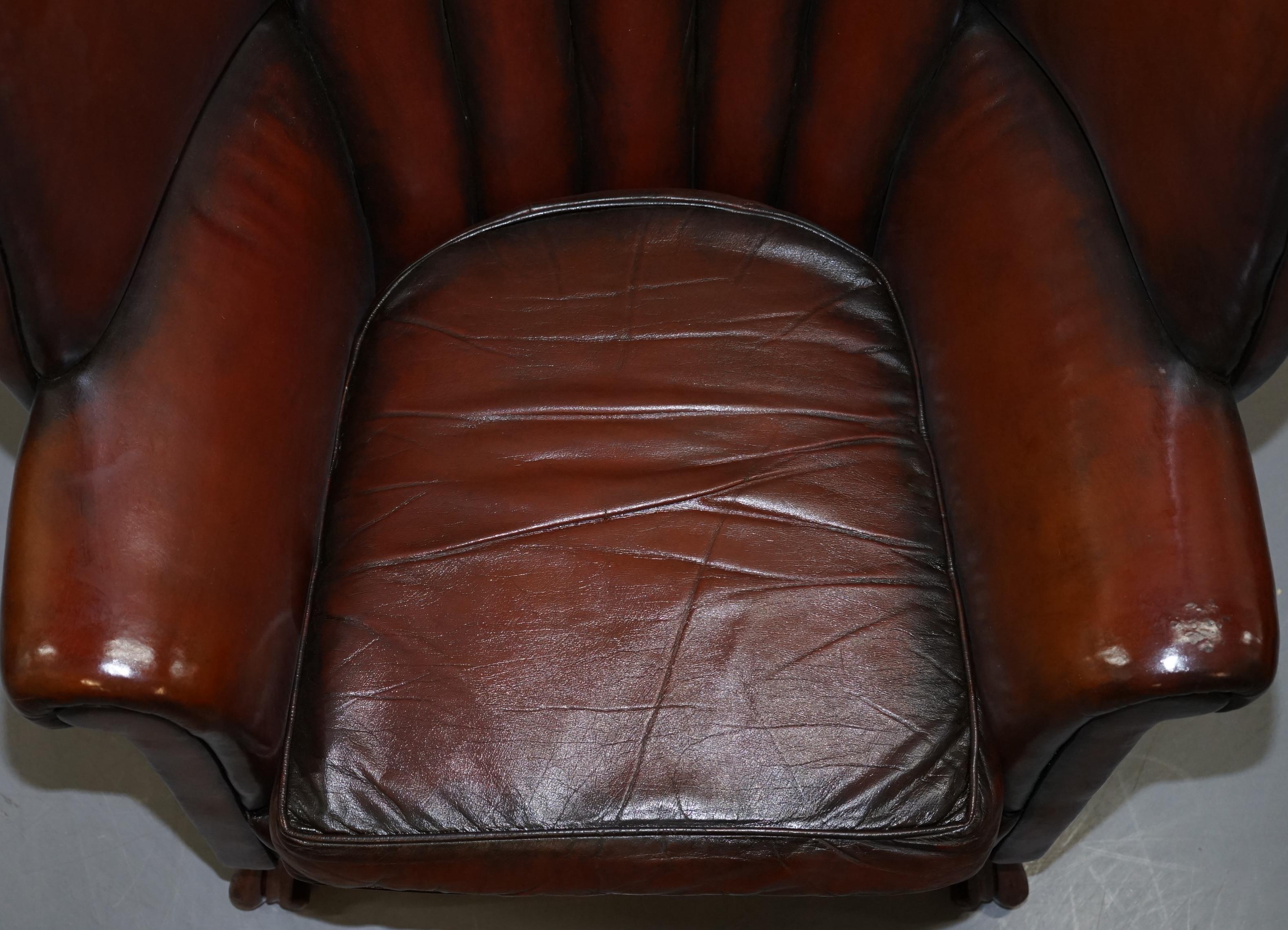 Rare circa 1860 Huge Victorian Brown Leather Barrel Back Suite Sofa Armchair For Sale 9