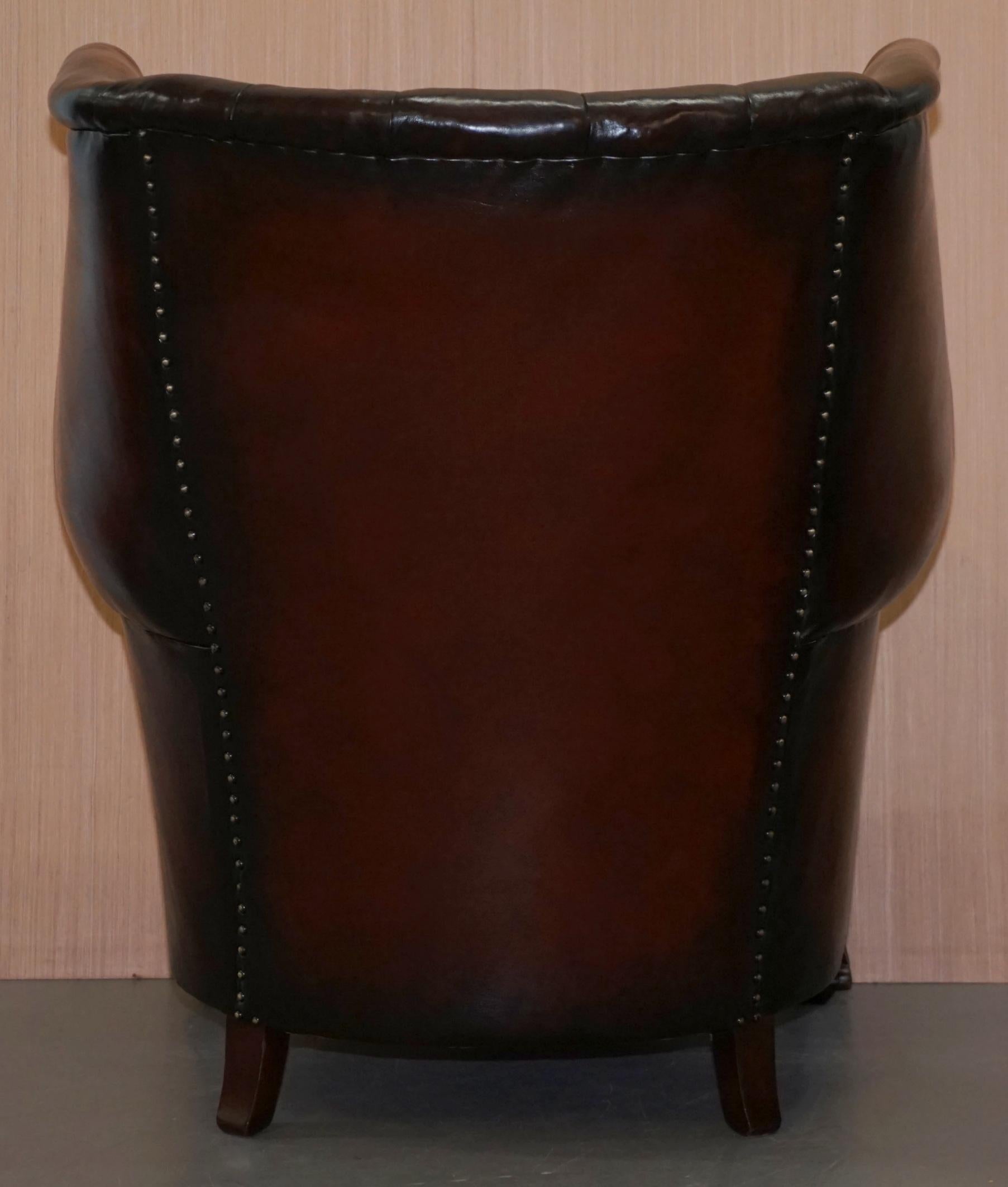 Seltener viktorianischer brauner Ledersessel mit Fassrückenlehne, um 1860 im Angebot 14
