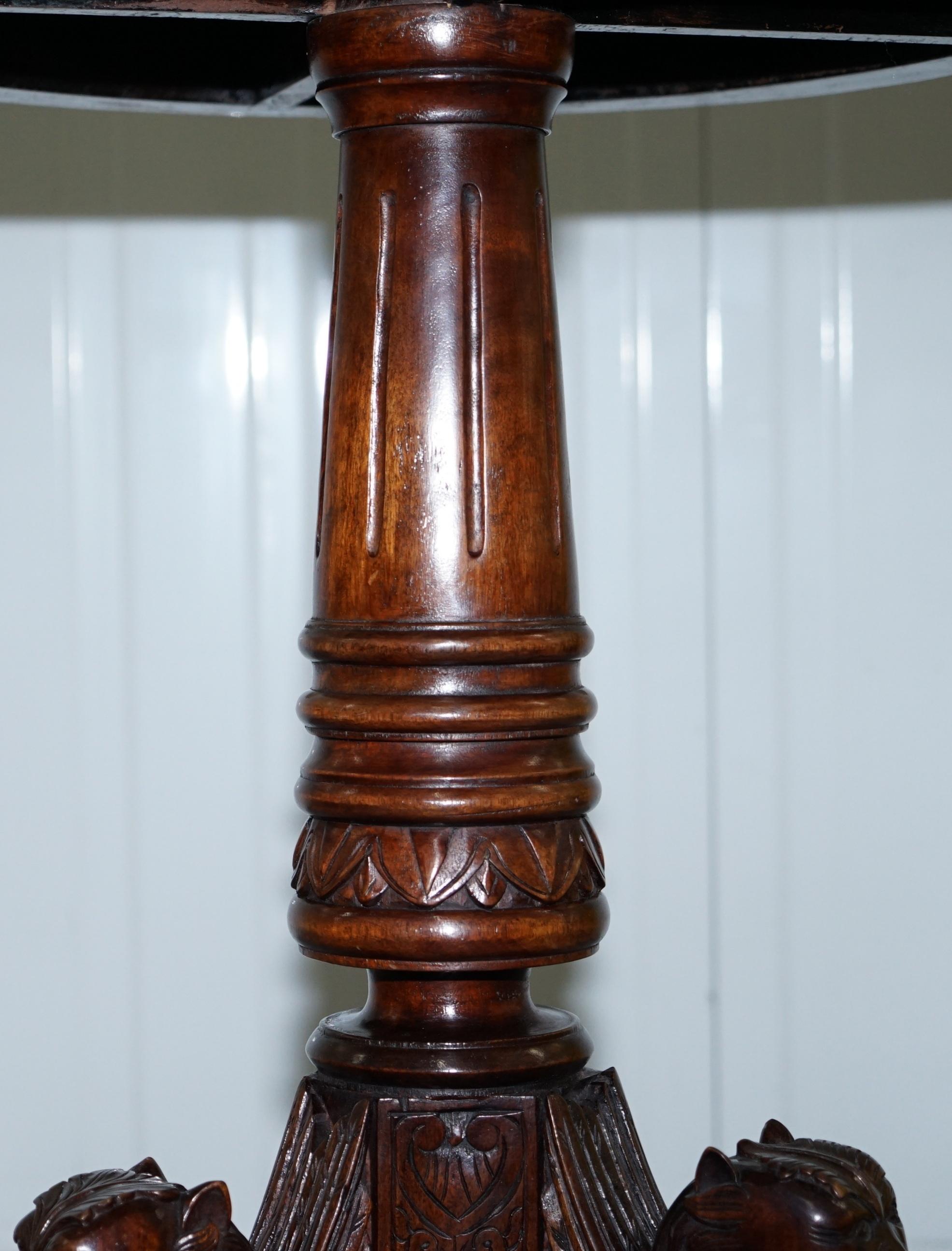Rare circa 1860 Marble & Mahogany Chess Games Tripod Table Carved Wood Griffins 7