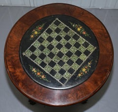 Rare circa 1860 Marble & Mahogany Chess Games Tripod Table Carved Wood Griffins
