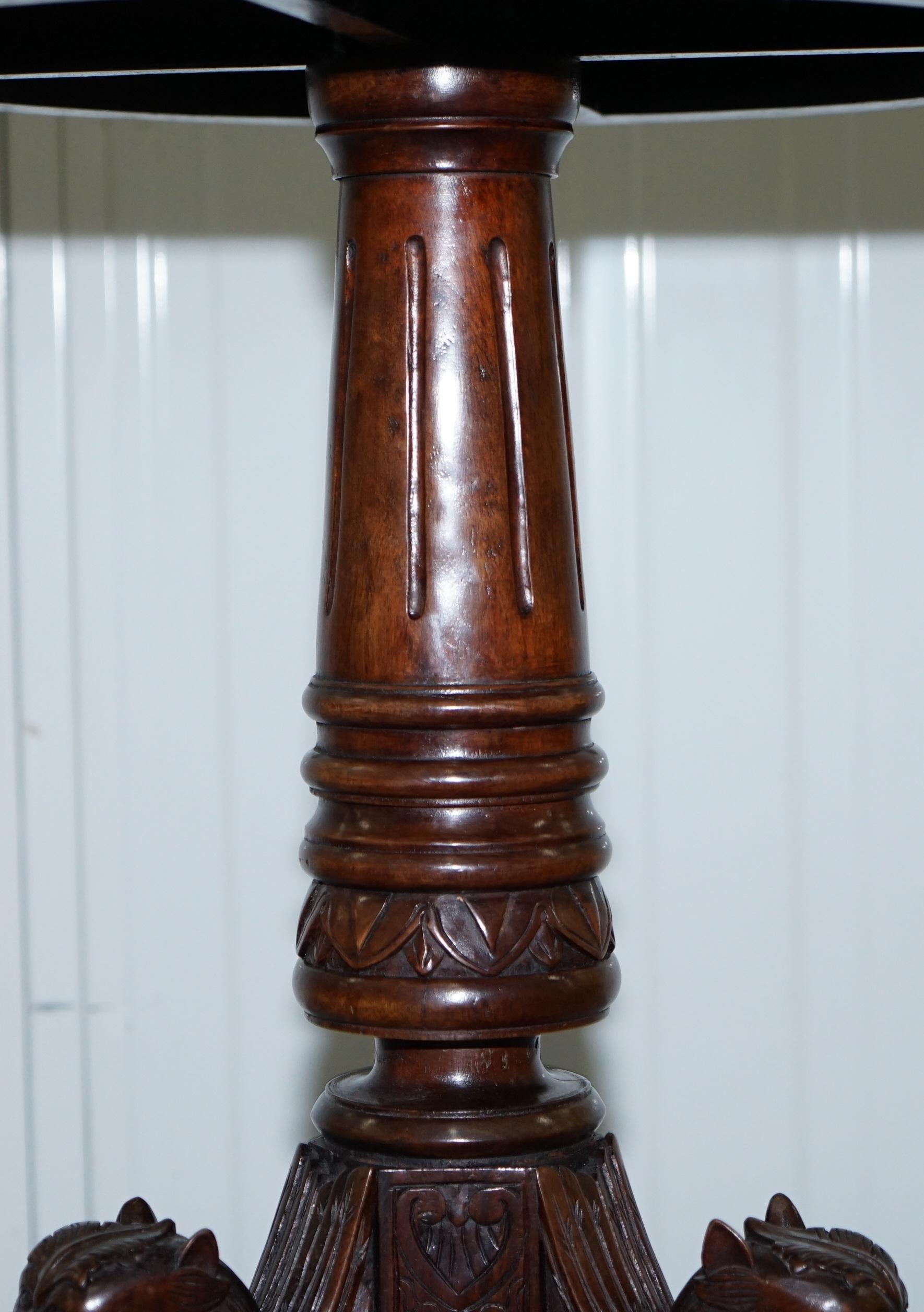 Rare circa 1860 Marble & Mahogany Chess Games Tripod Table Carved Wood Griffins 1
