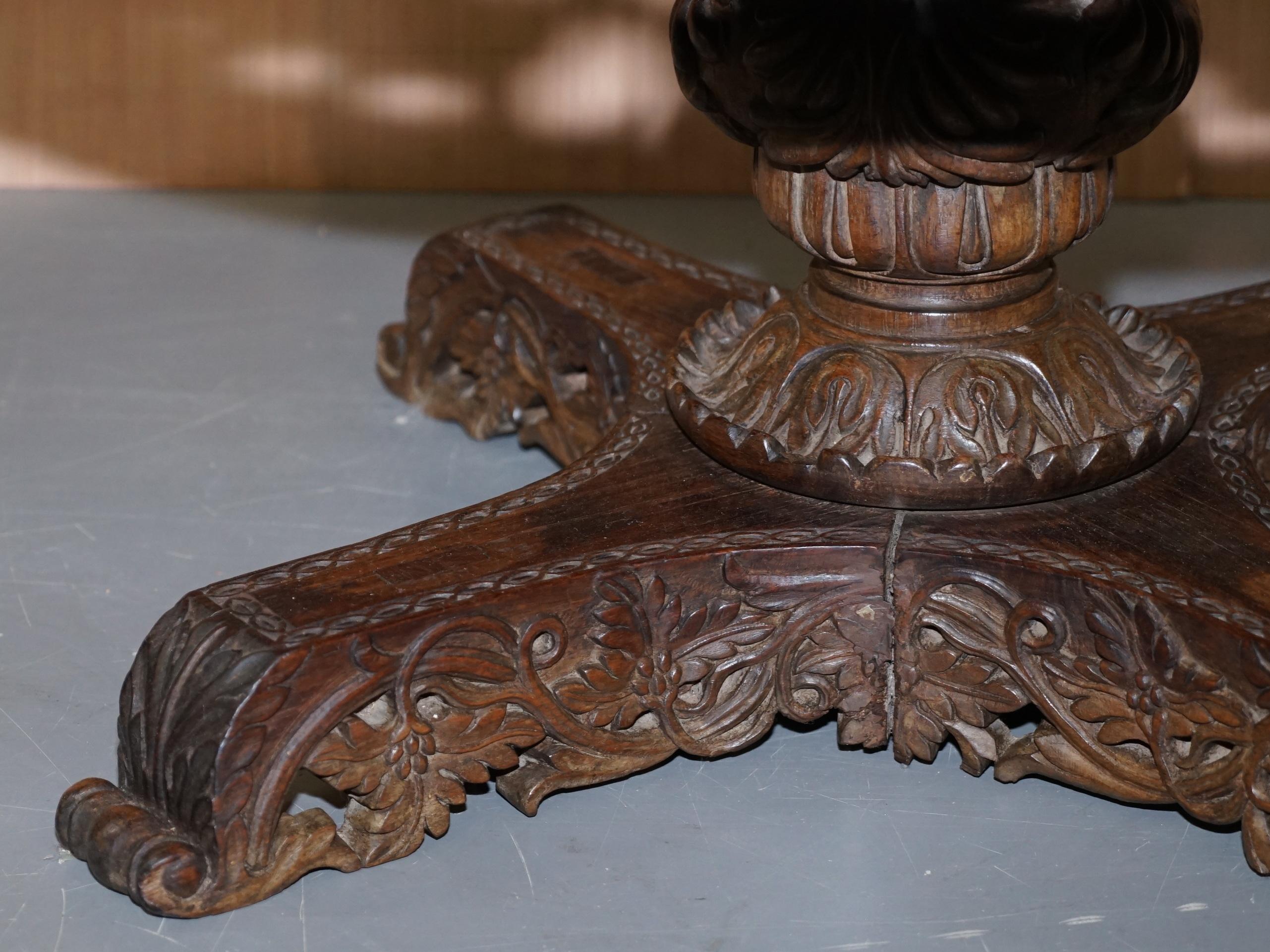 Rare circa 1880 Anglo Indian Hand Carved Centre Coffee Occasional Table Burmese For Sale 5