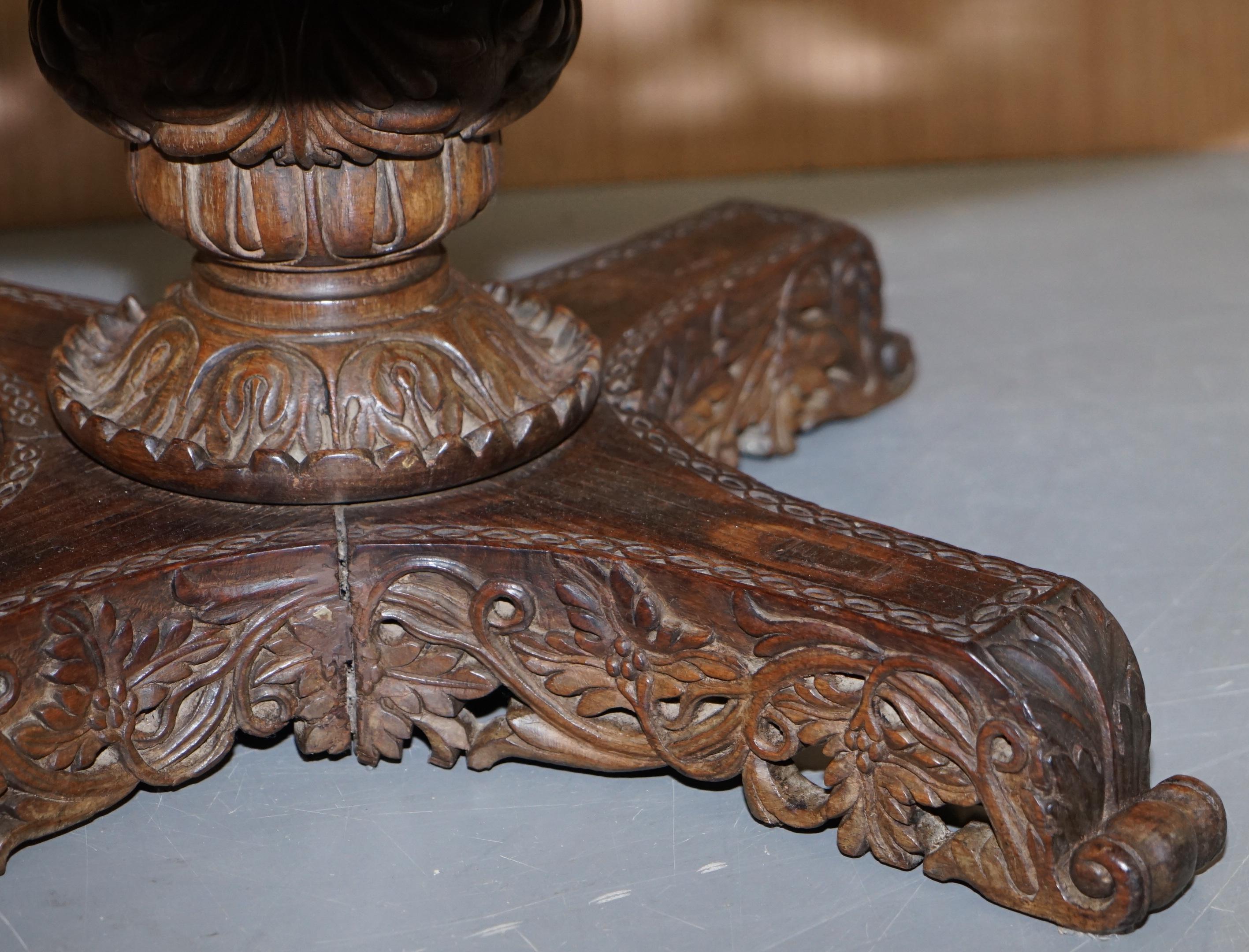Rare circa 1880 Anglo Indian Hand Carved Centre Coffee Occasional Table Burmese For Sale 6