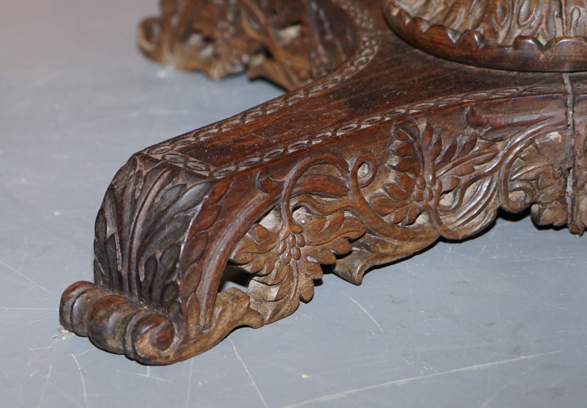 Rare circa 1880 Anglo Indian Hand Carved Centre Coffee Occasional Table Burmese For Sale 7