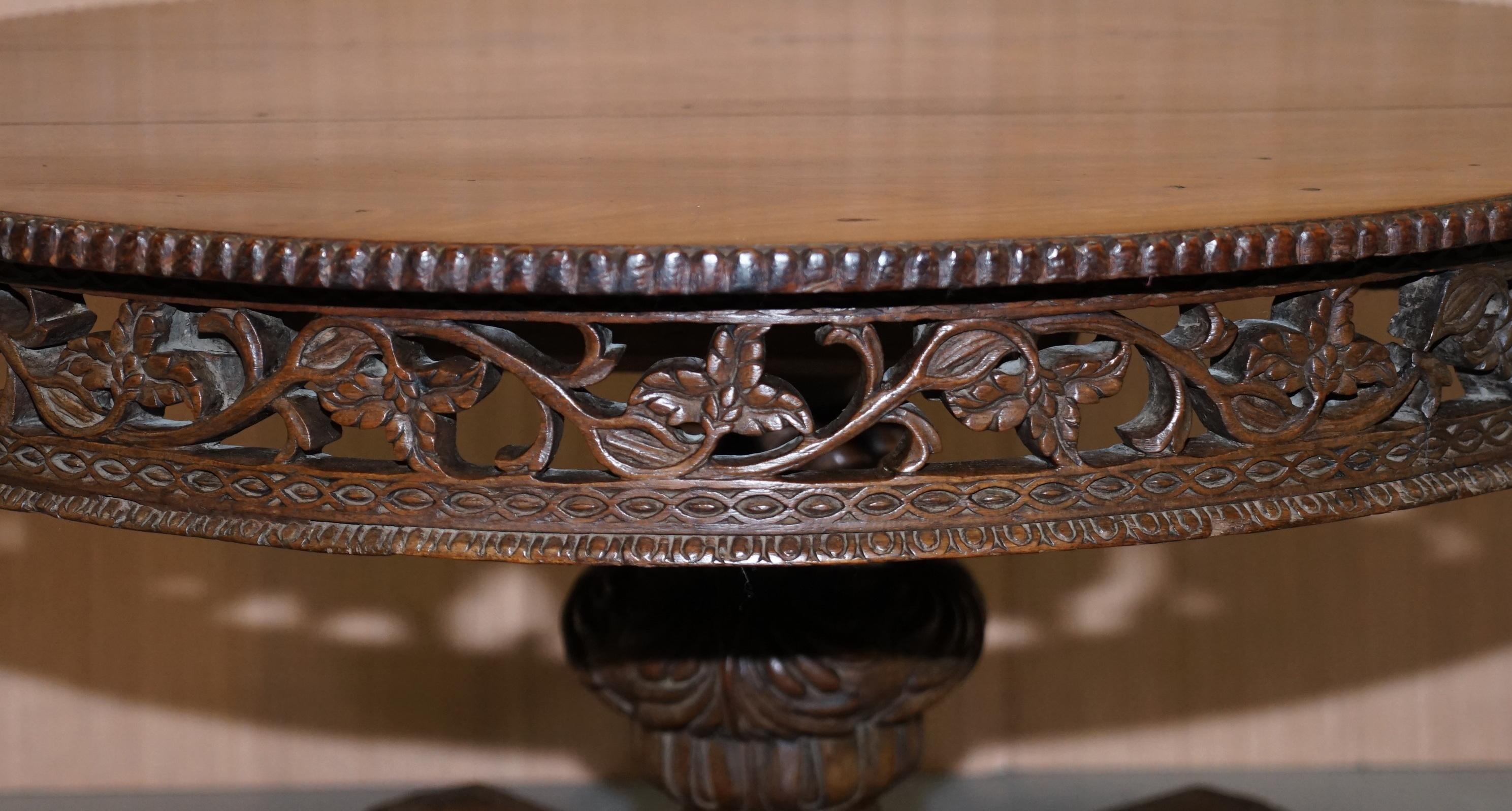 Rare circa 1880 Anglo Indian Hand Carved Centre Coffee Occasional Table Burmese For Sale 1