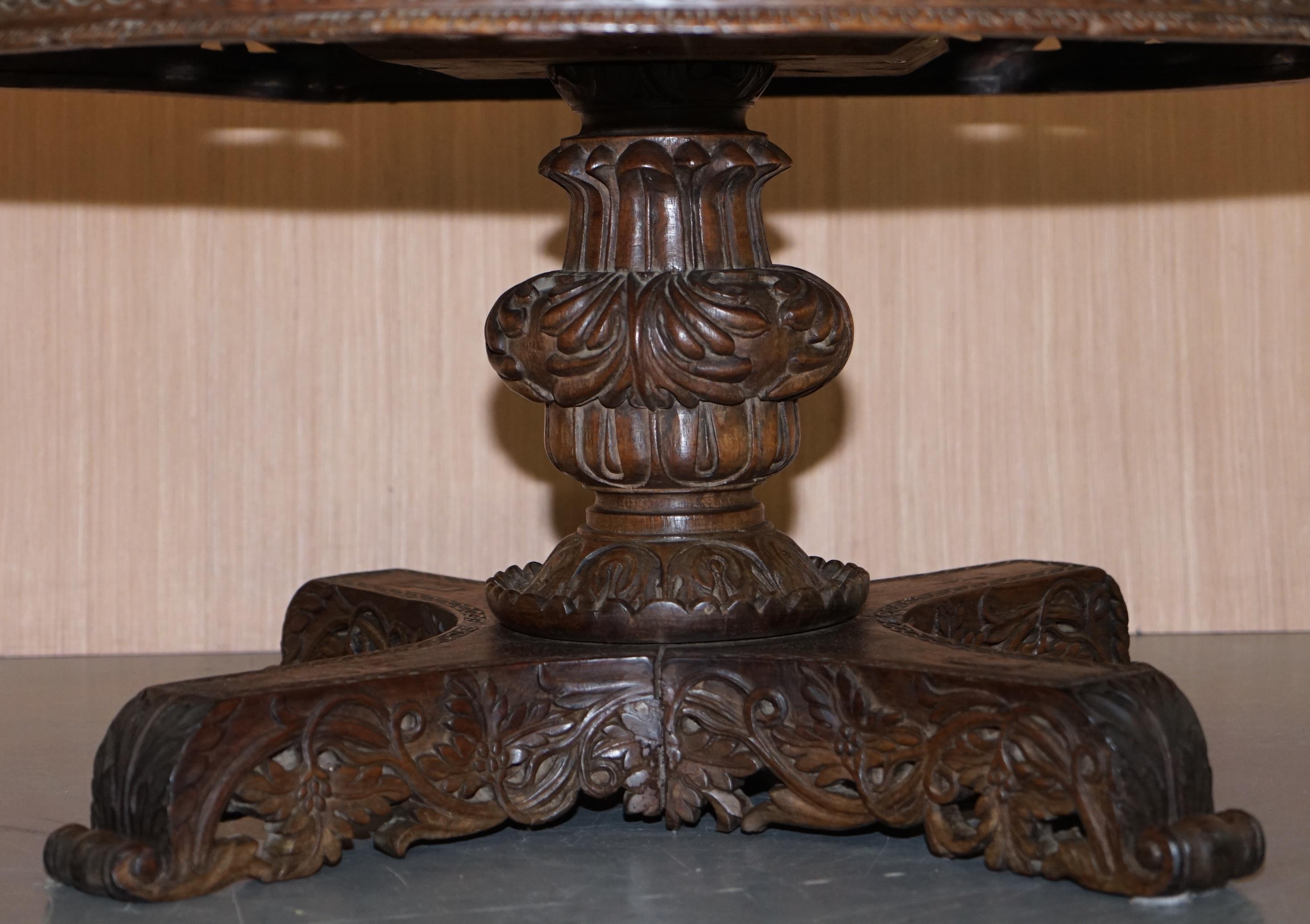 Rare circa 1880 Anglo Indian Hand Carved Centre Coffee Occasional Table Burmese For Sale 3