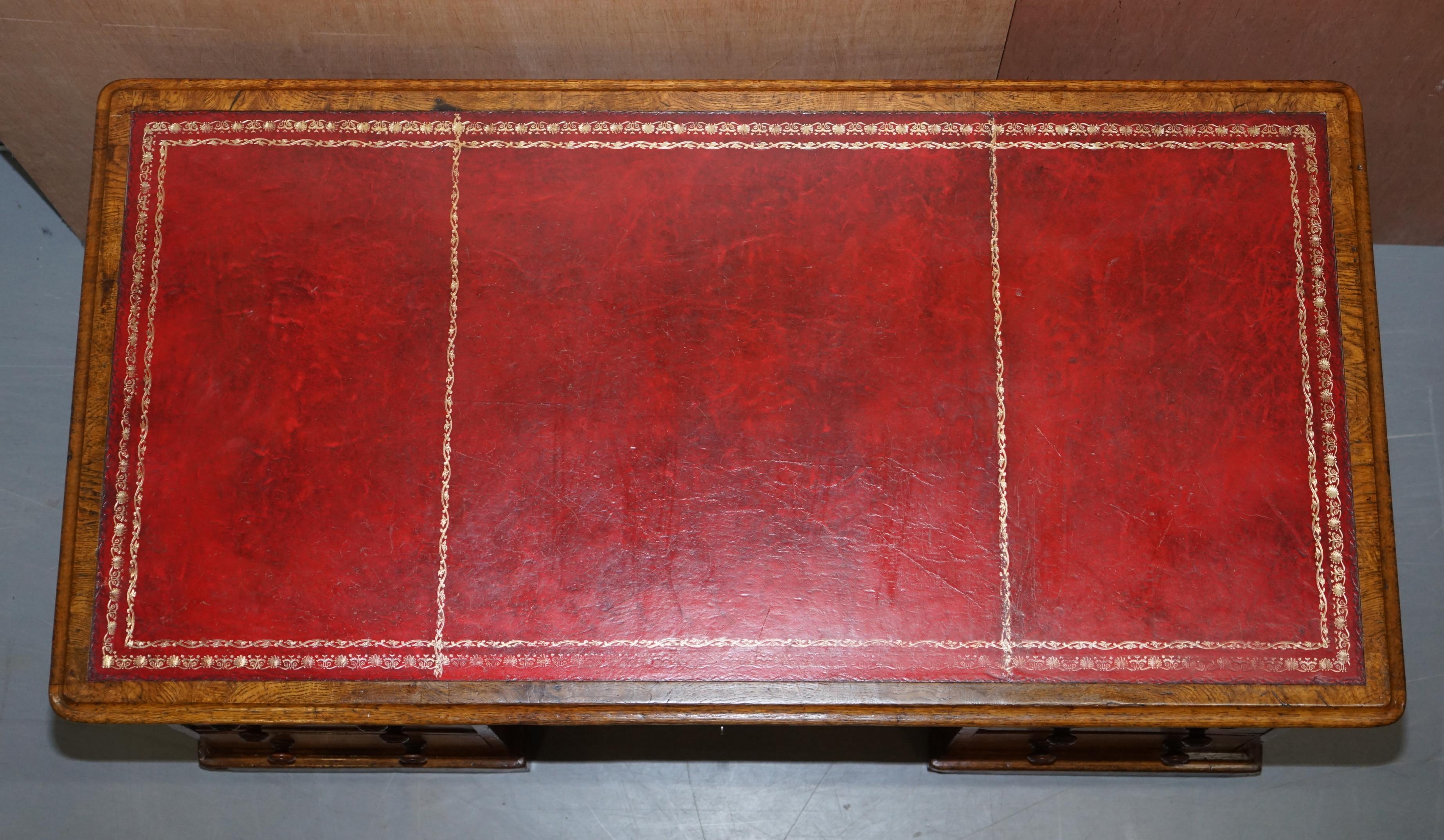 Rare circa 1880 Antique Howard & Son's Pollard Oak Patner Desk Oxblood Leather For Sale 2