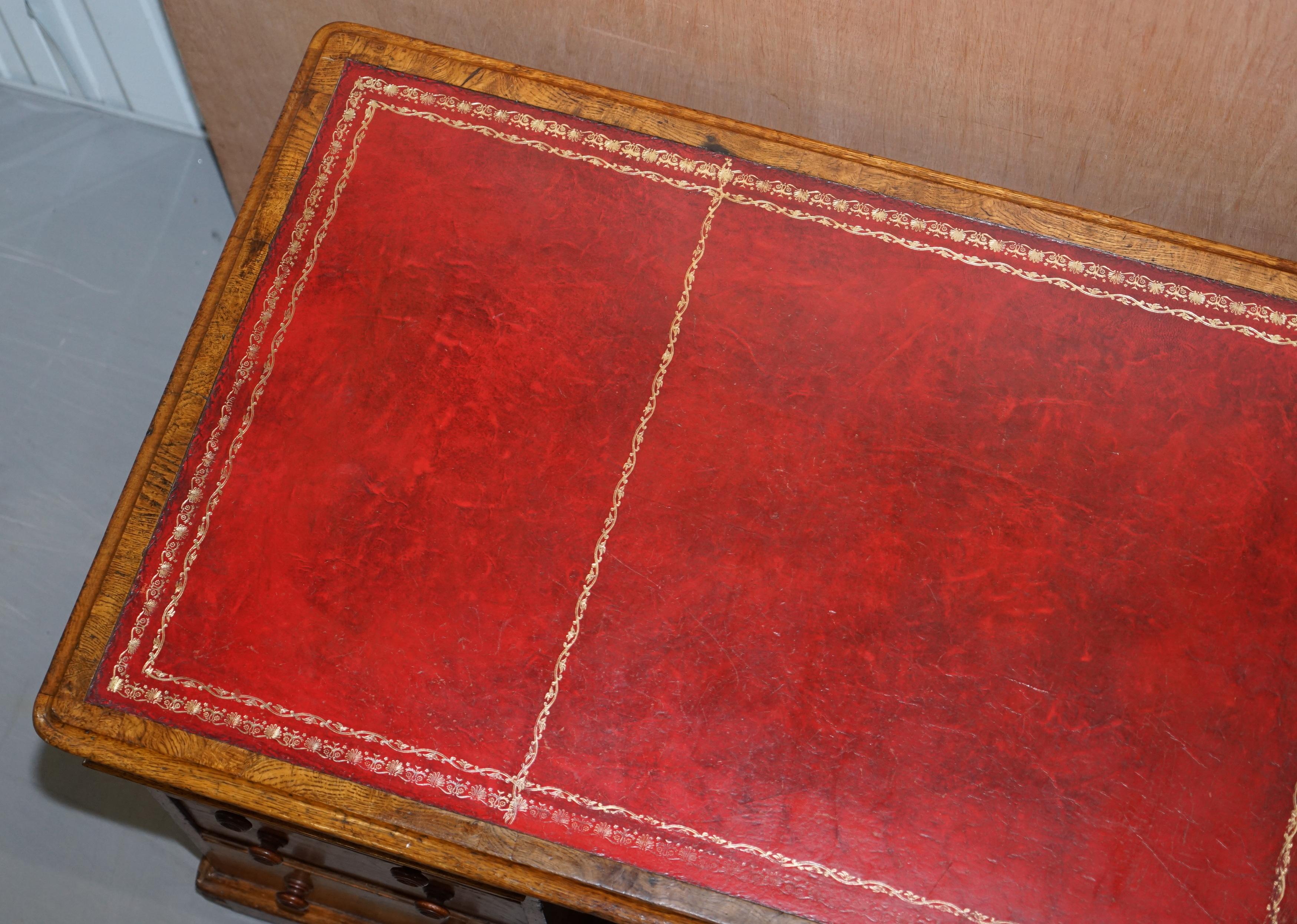 Rare circa 1880 Antique Howard & Son's Pollard Oak Patner Desk Oxblood Leather For Sale 3