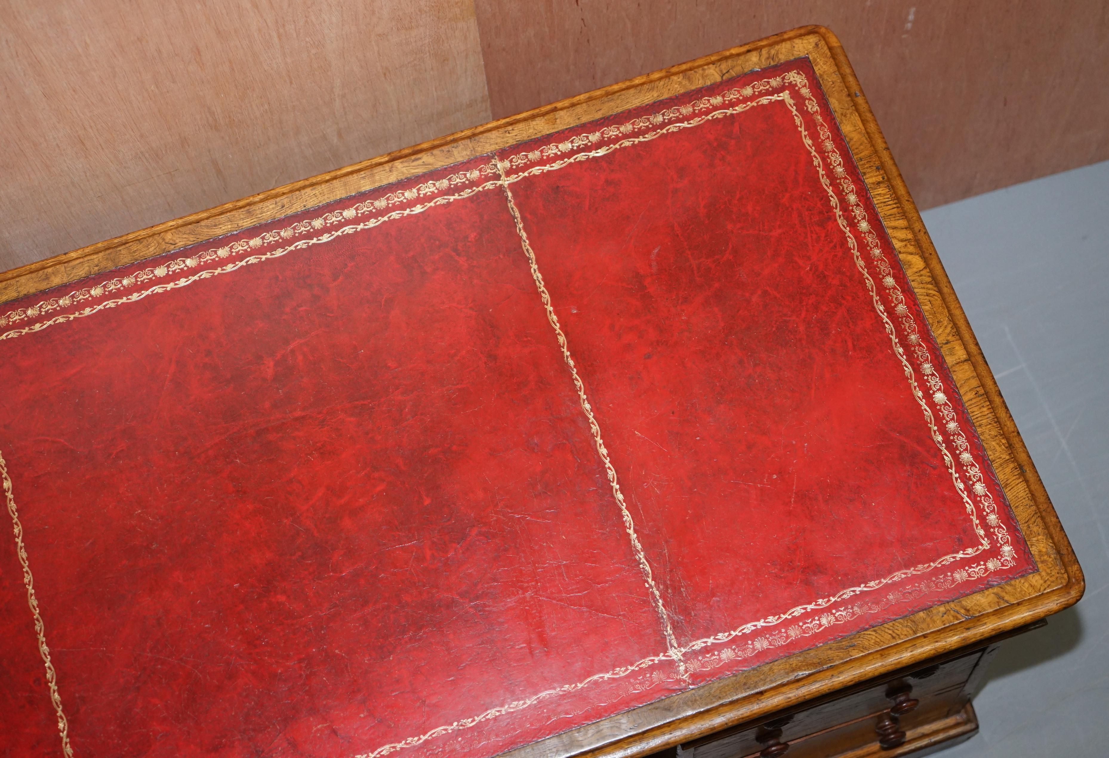 Rare circa 1880 Antique Howard & Son's Pollard Oak Patner Desk Oxblood Leather For Sale 4