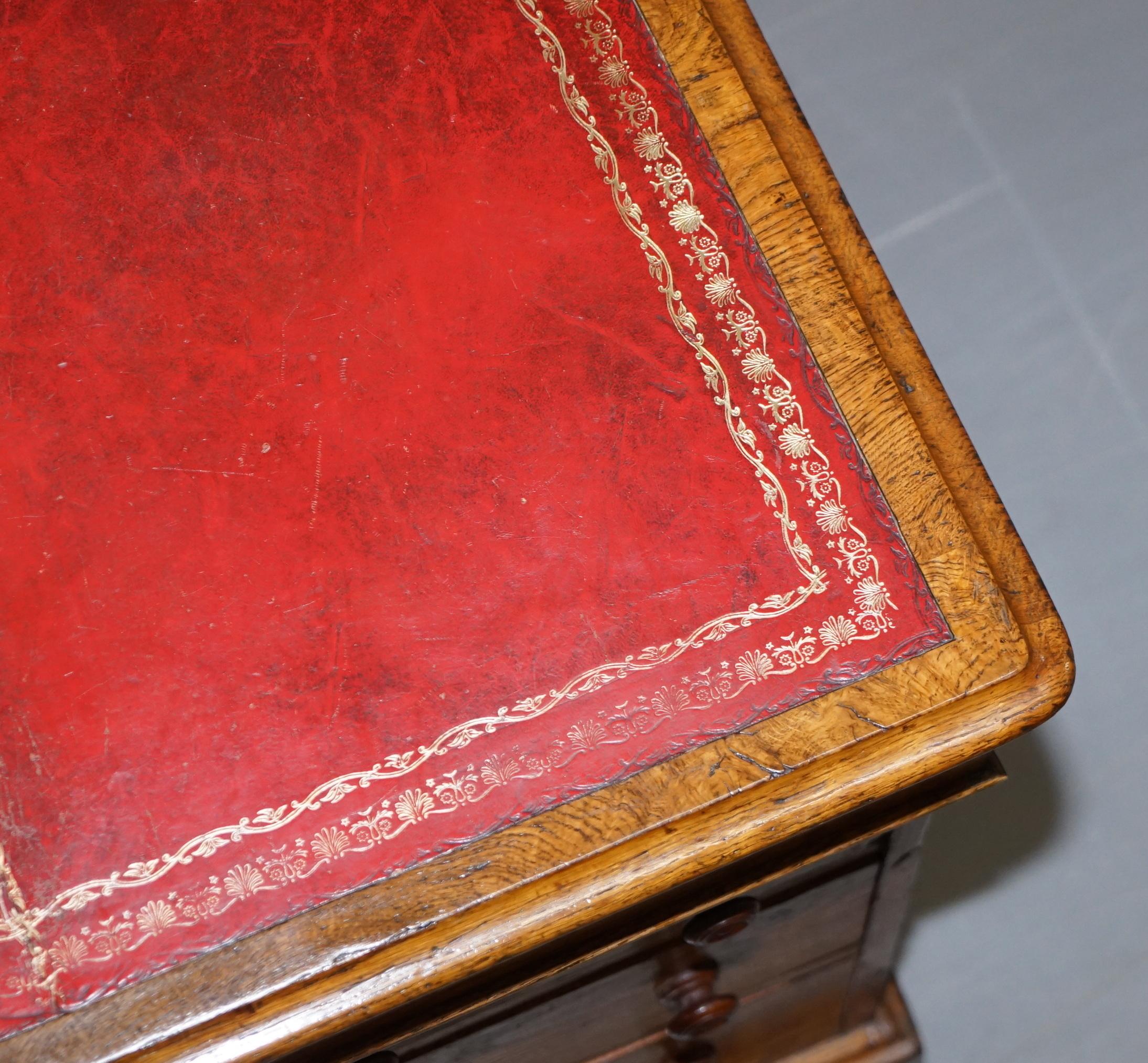 Rare circa 1880 Antique Howard & Son's Pollard Oak Patner Desk Oxblood Leather For Sale 5
