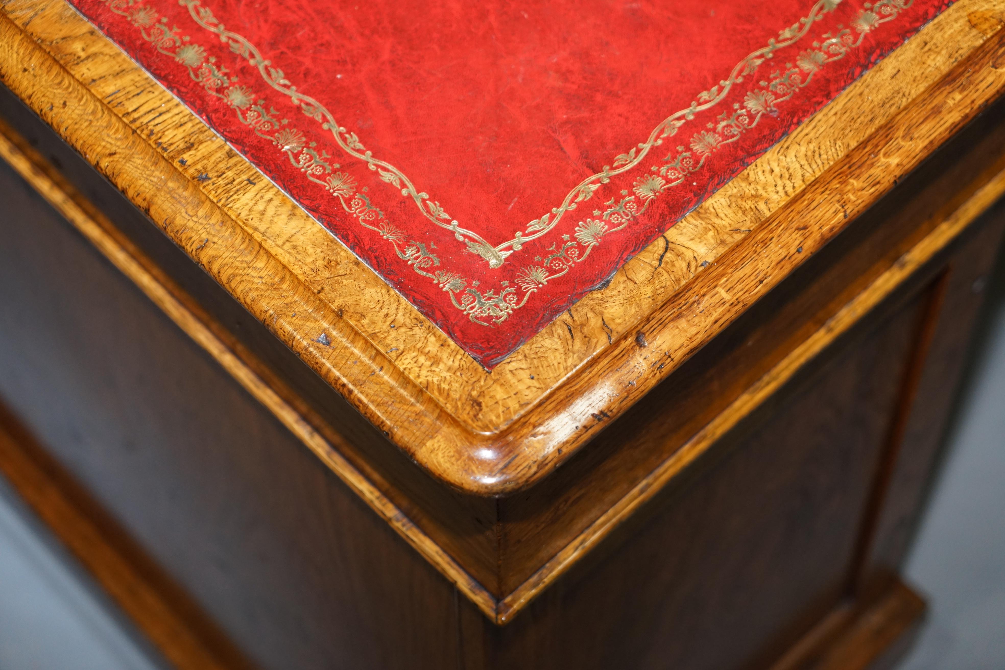 Rare circa 1880 Antique Howard & Son's Pollard Oak Patner Desk Oxblood Leather For Sale 7