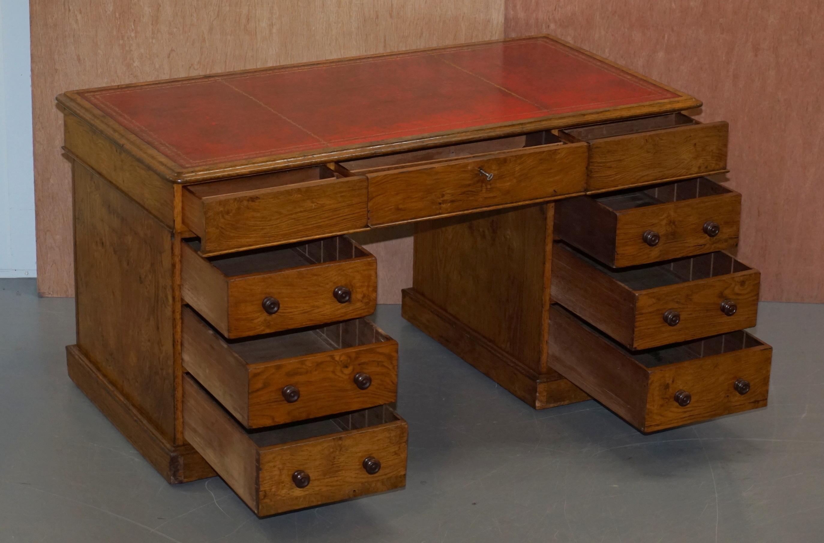 Rare circa 1880 Antique Howard & Son's Pollard Oak Patner Desk Oxblood Leather For Sale 10