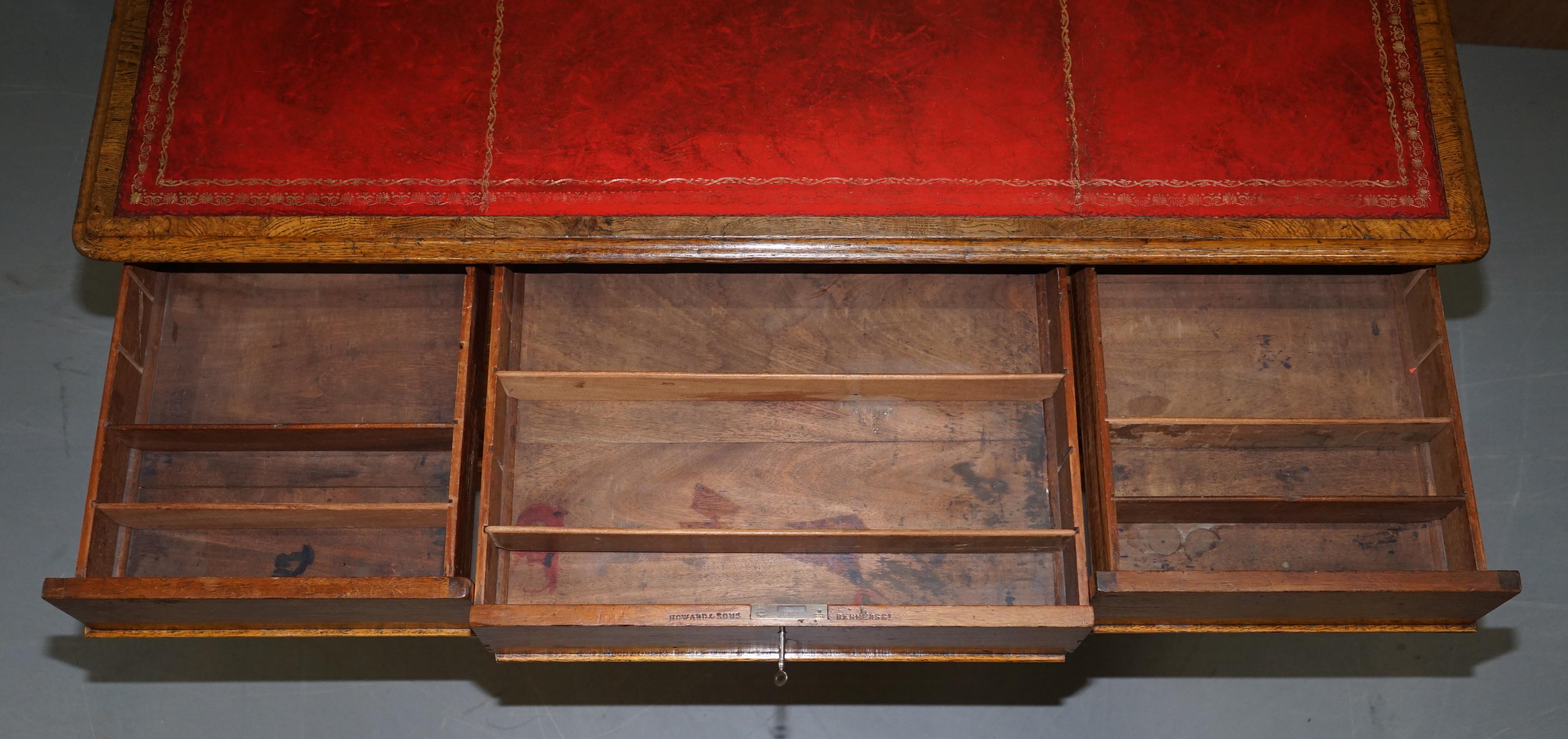 Rare circa 1880 Antique Howard & Son's Pollard Oak Patner Desk Oxblood Leather For Sale 12
