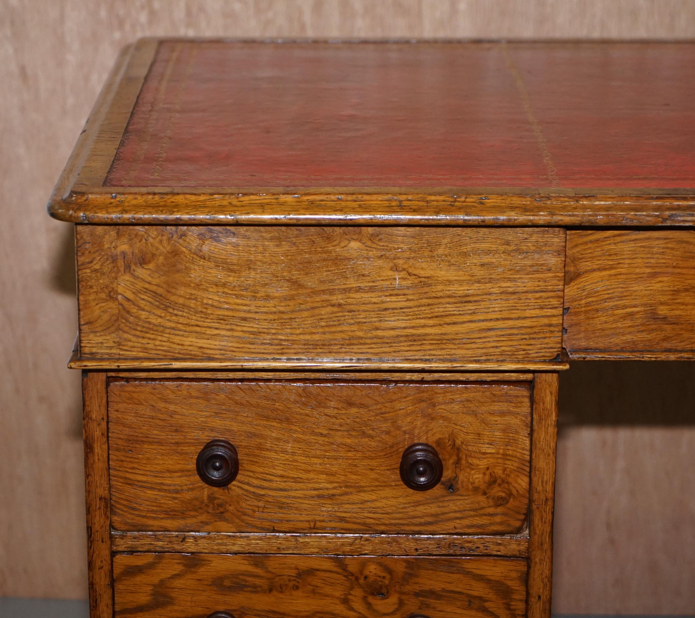 English Rare circa 1880 Antique Howard & Son's Pollard Oak Patner Desk Oxblood Leather For Sale