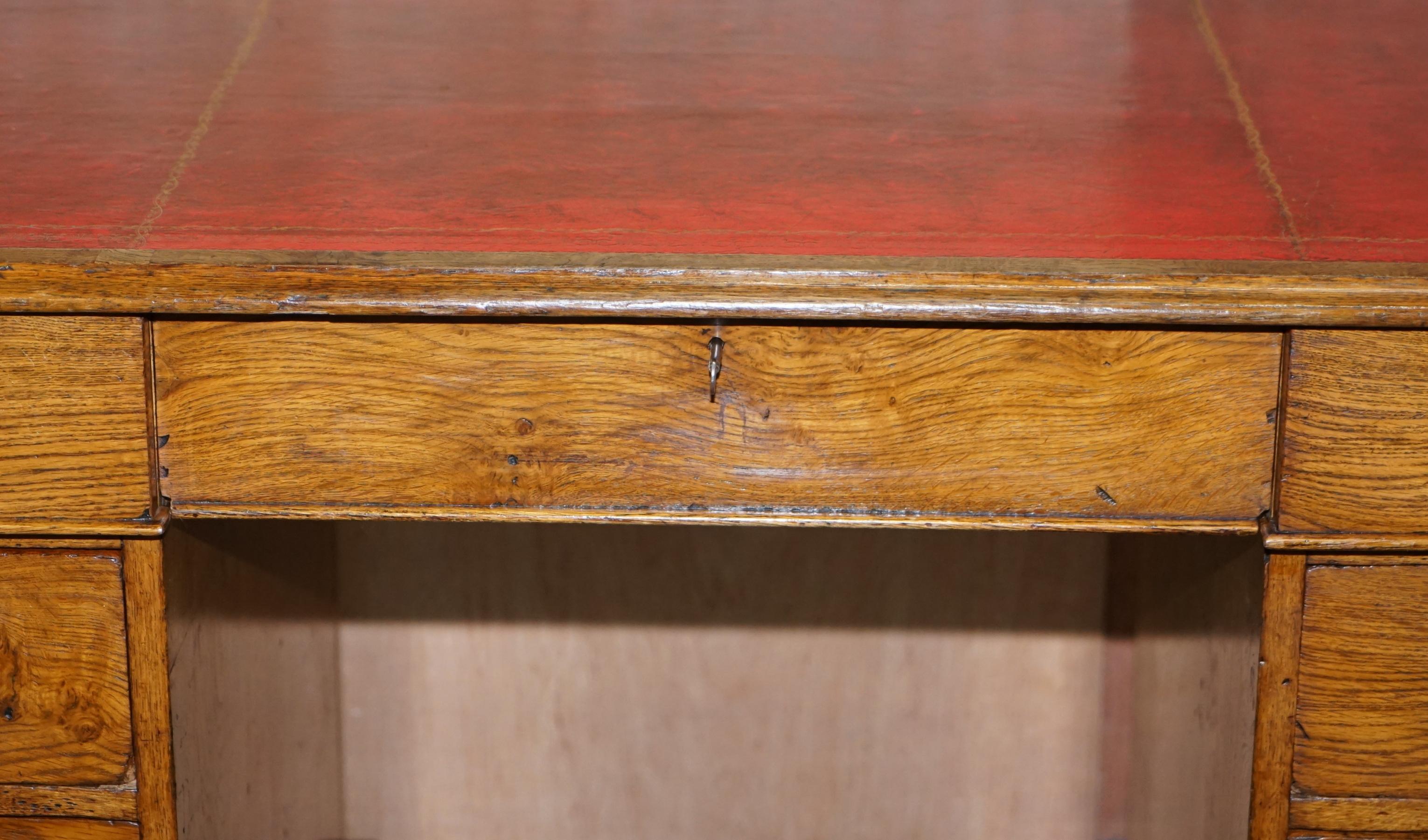 Hand-Crafted Rare circa 1880 Antique Howard & Son's Pollard Oak Patner Desk Oxblood Leather For Sale