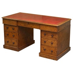 Rare circa 1880 Used Howard & Son's Pollard Oak Patner Desk Oxblood Leather