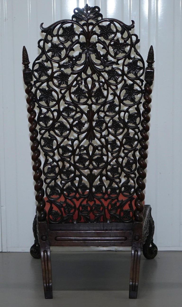 Rare circa 1880 Burmese Solid Rosewood Hand Carved Floral Chair High