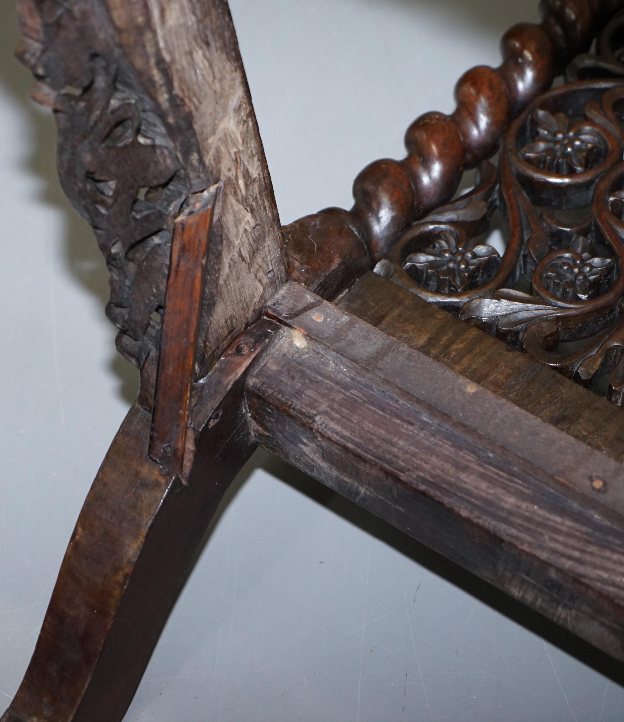 Rare circa 1880 Burmese Solid Hardwood Hand Carved Floral Chair High Back Ornate For Sale 10