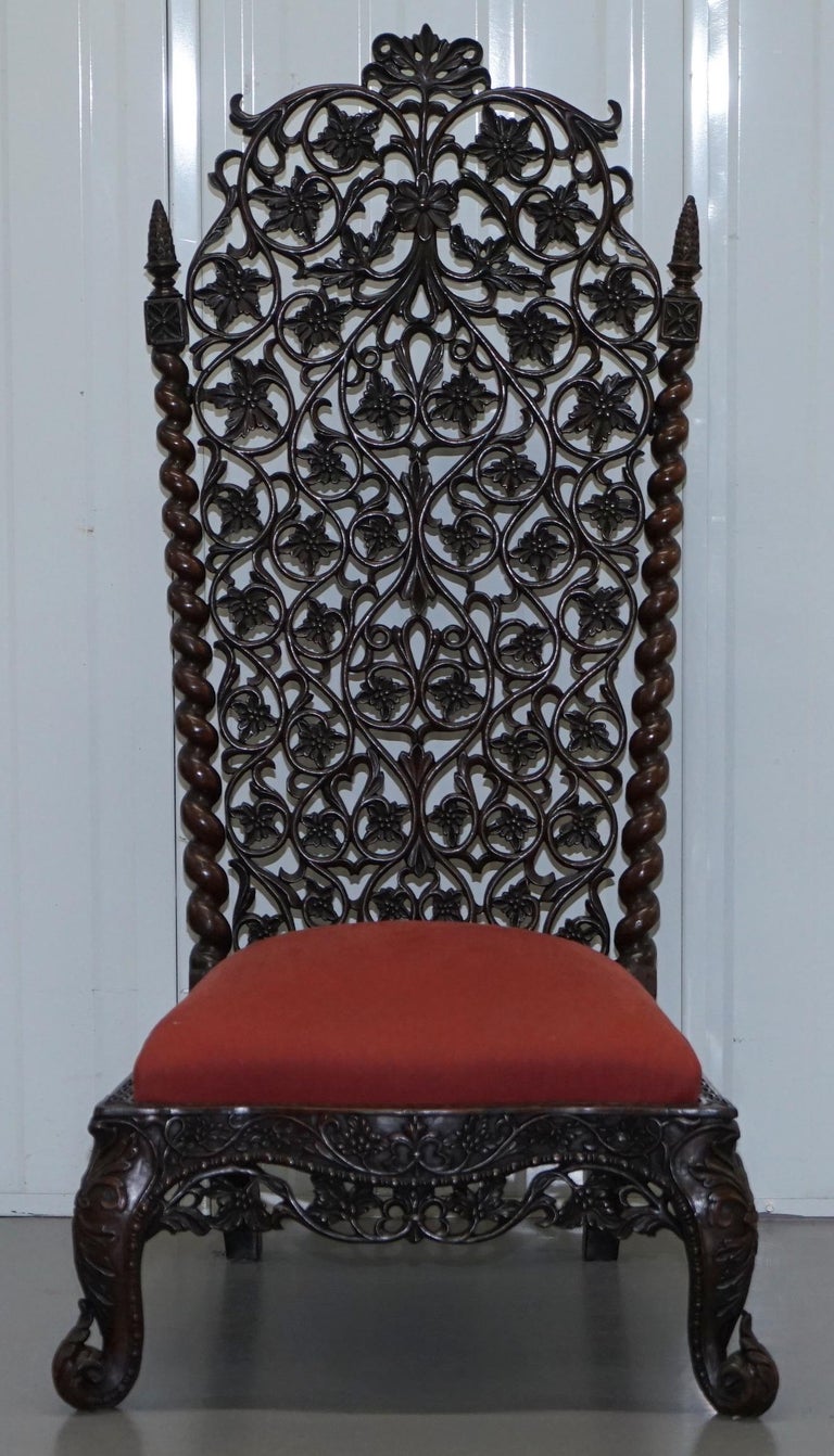 Rare circa 1880 Burmese Solid Rosewood Hand Carved Floral Chair High