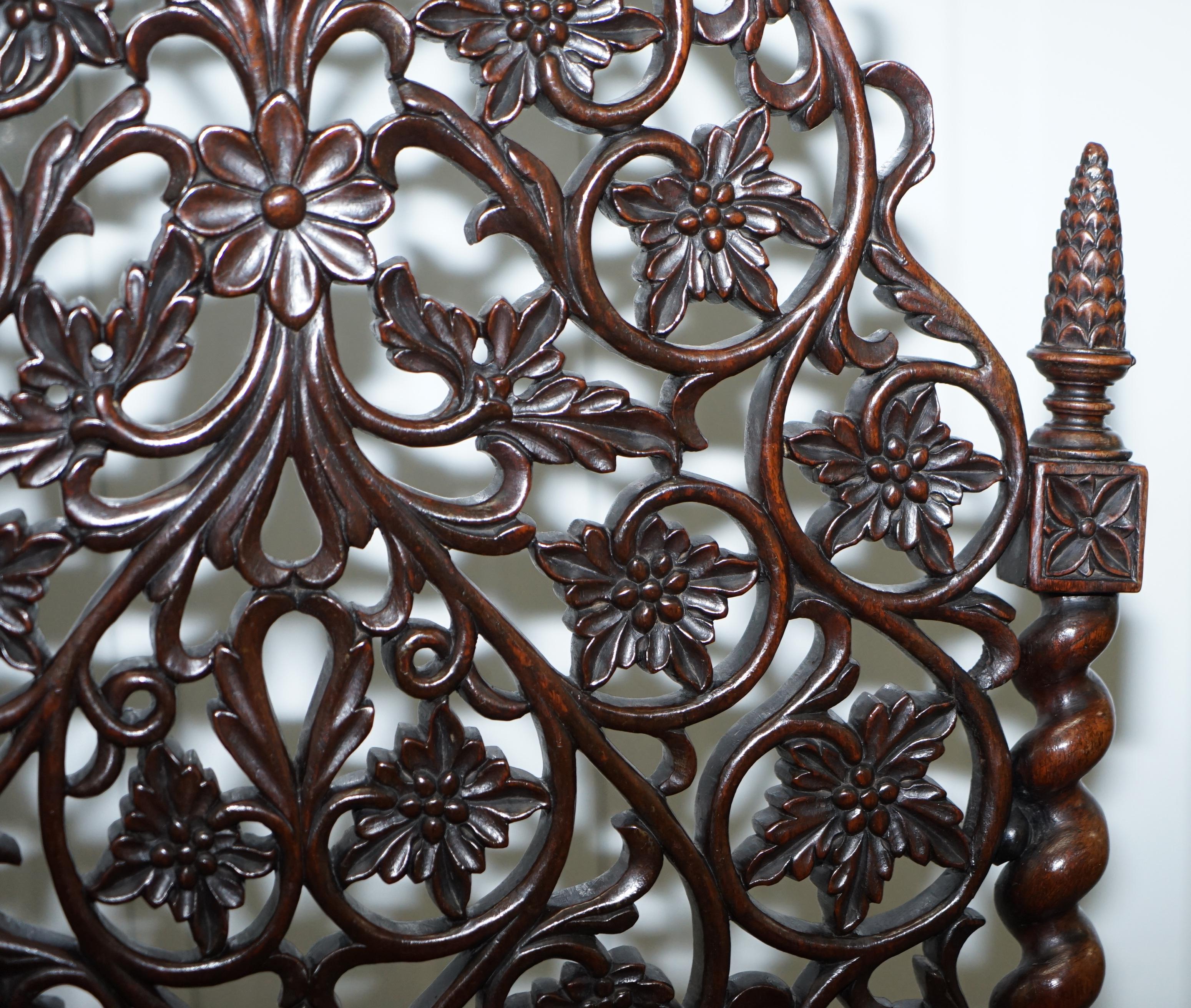 Rare circa 1880 Burmese Solid Hardwood Hand Carved Floral Chair High Back Ornate For Sale 1