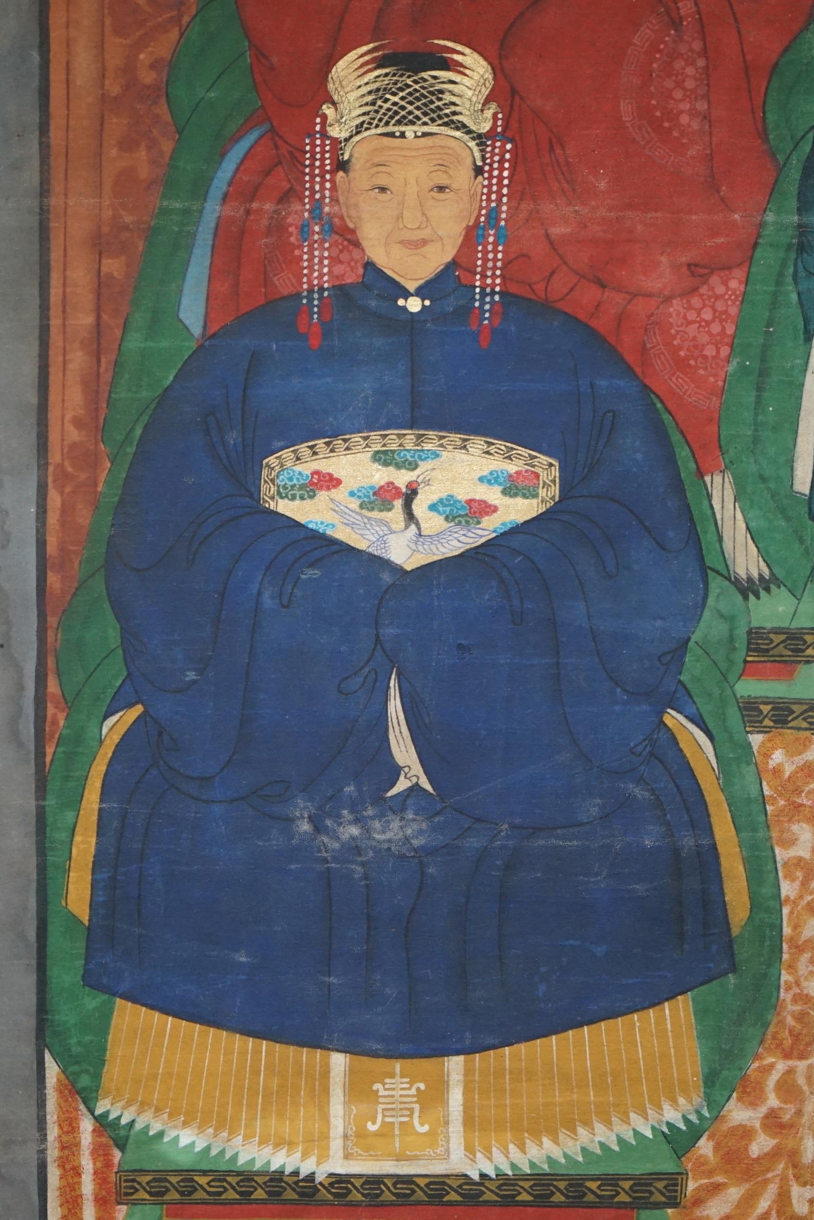 Rare circa 1880 Chinese Ancestral Portrait Painting Oil on Canvas Part of Suite 6