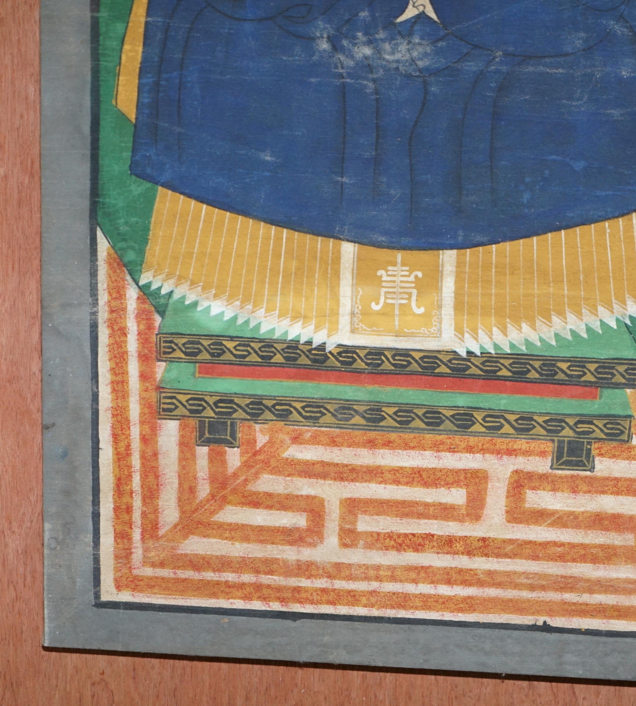 Rare circa 1880 Chinese Ancestral Portrait Painting Oil on Canvas Part of Suite 9