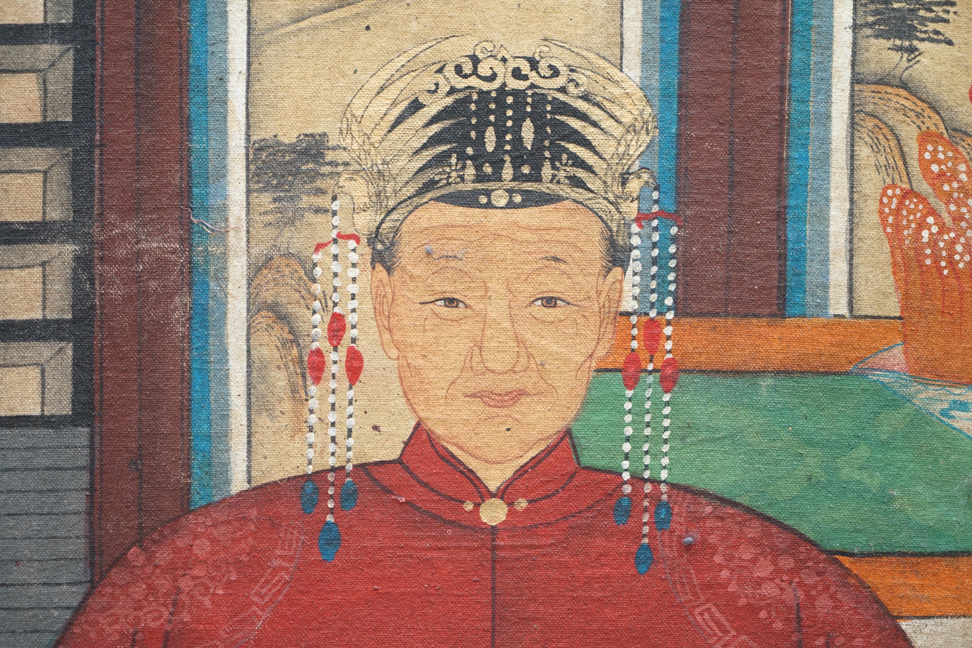 Late 19th Century Rare circa 1880 Chinese Ancestral Portrait Painting Oil on Canvas Part of Suite
