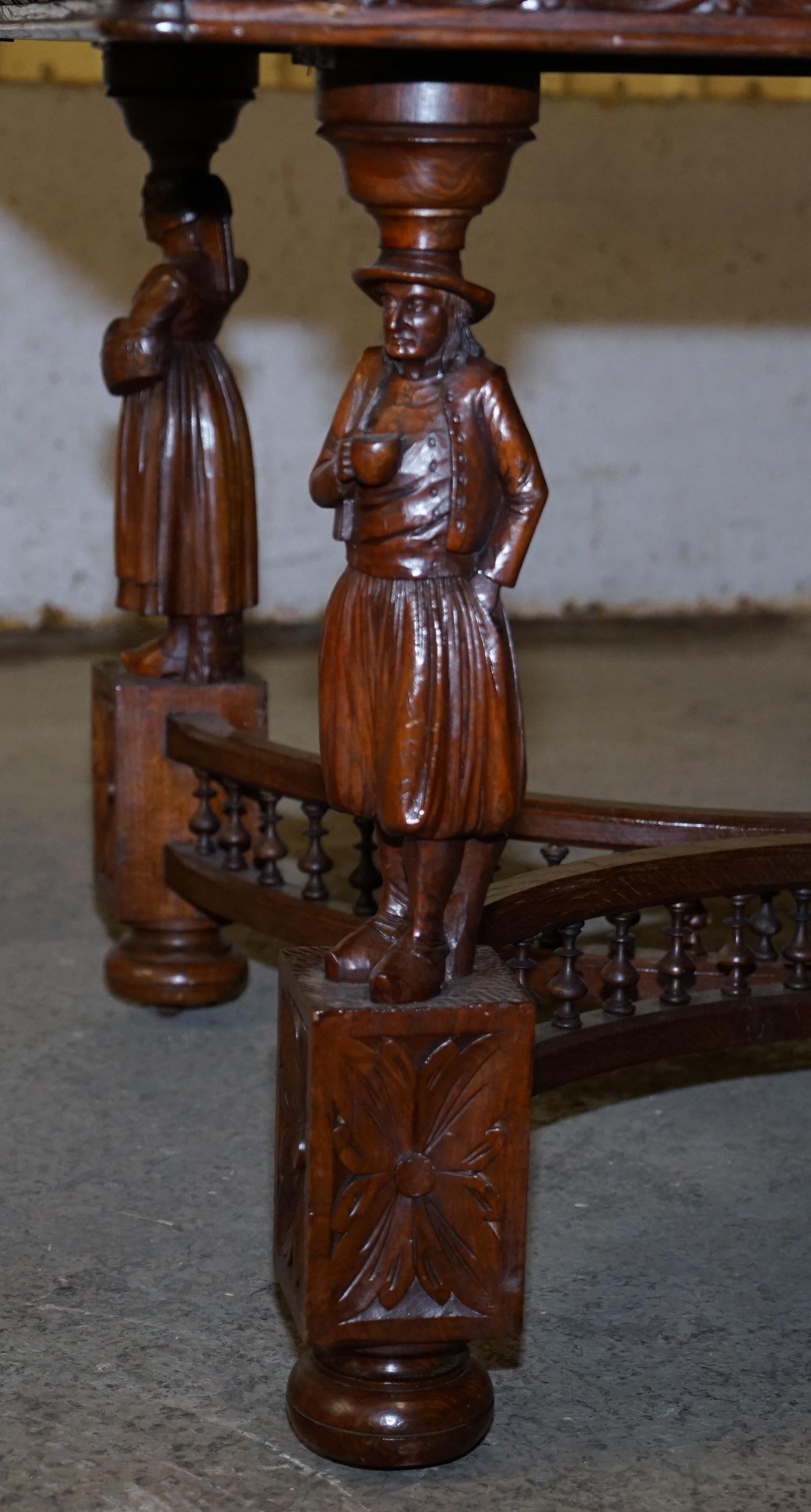 Rare circa 1880 French Brittany Hand Carved Chestnut Wood Extending Dining Table 3