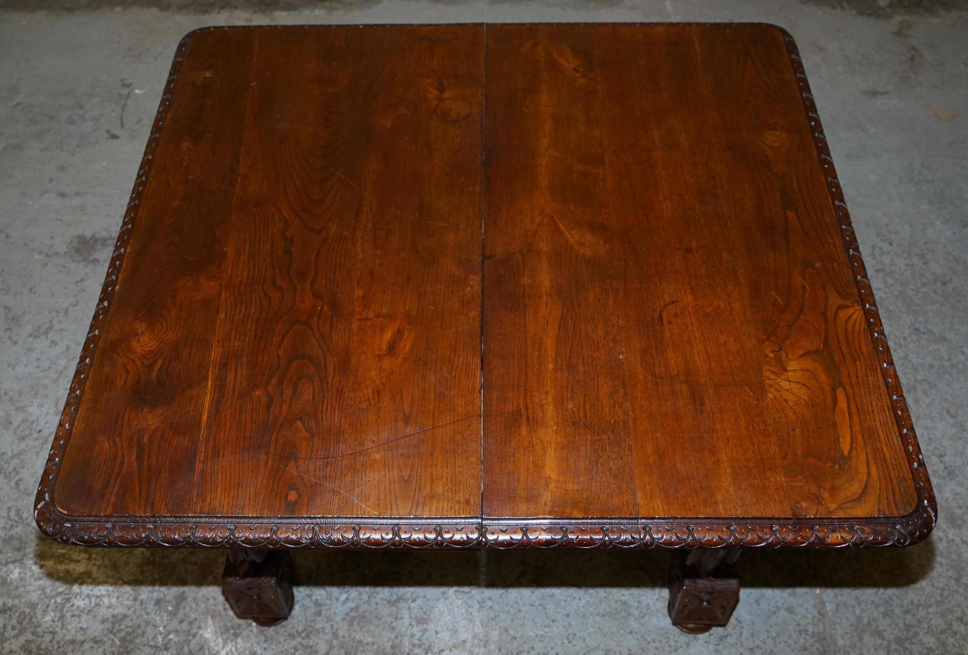 Rare circa 1880 French Brittany Hand Carved Chestnut Wood Extending Dining Table 5