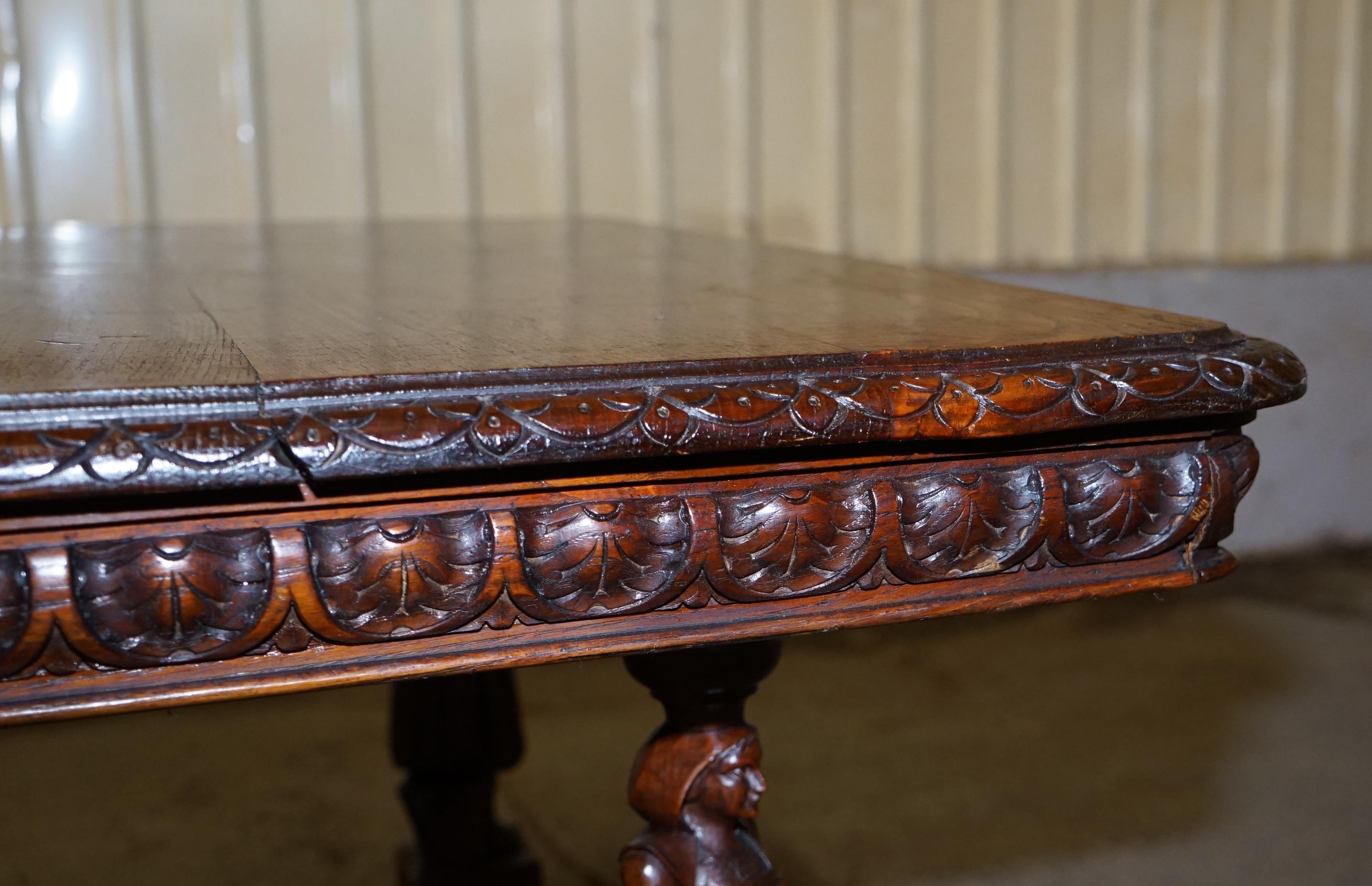 Rare circa 1880 French Brittany Hand Carved Chestnut Wood Extending Dining Table 8