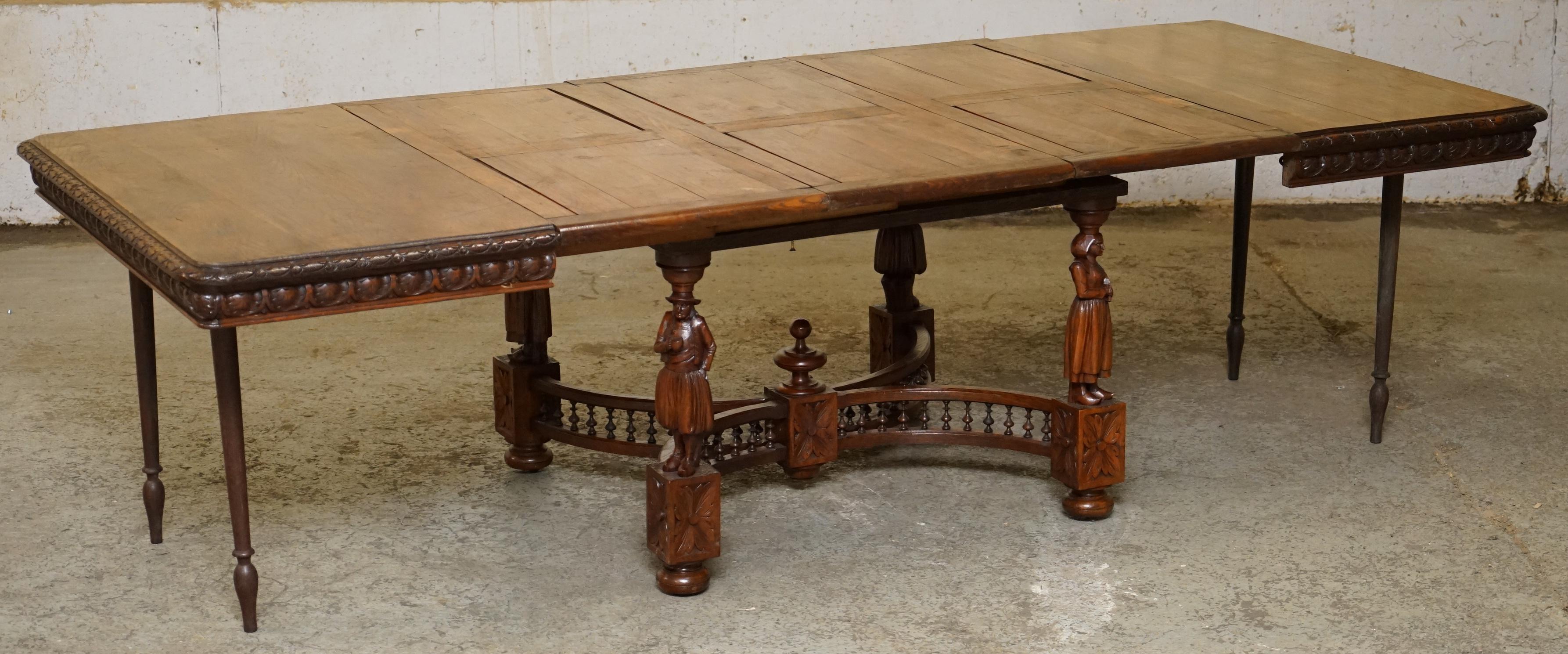 Rare circa 1880 French Brittany Hand Carved Chestnut Wood Extending Dining Table 10