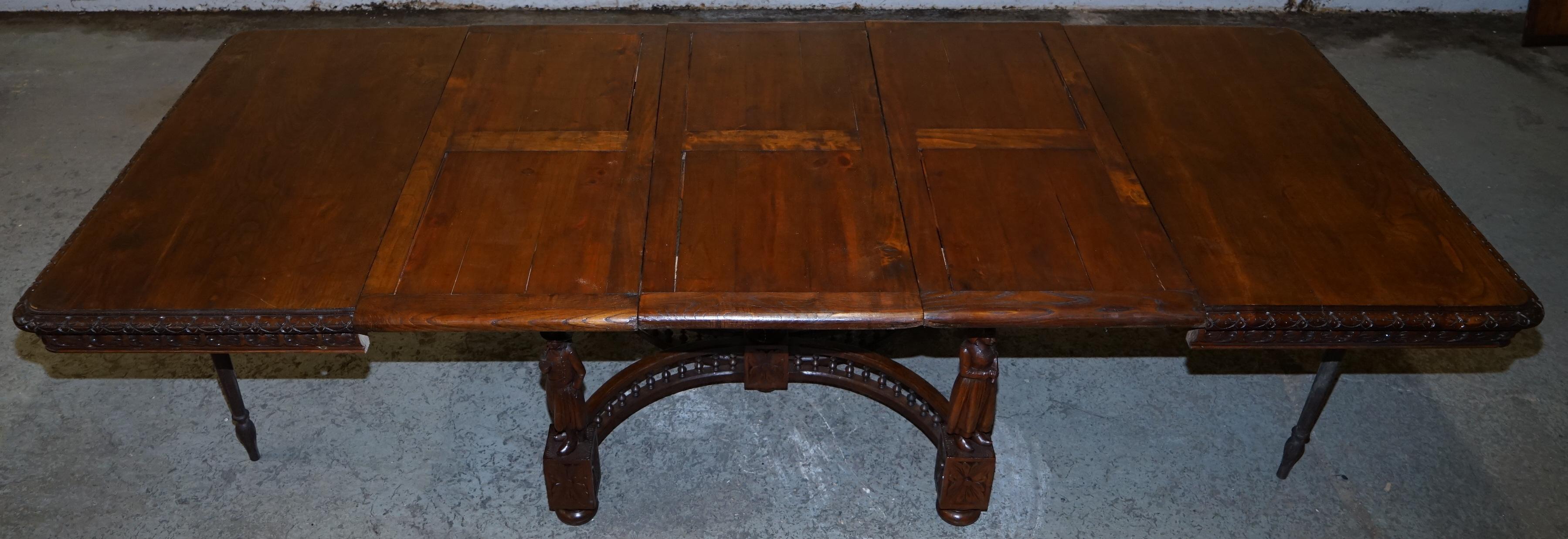 Rare circa 1880 French Brittany Hand Carved Chestnut Wood Extending Dining Table 11