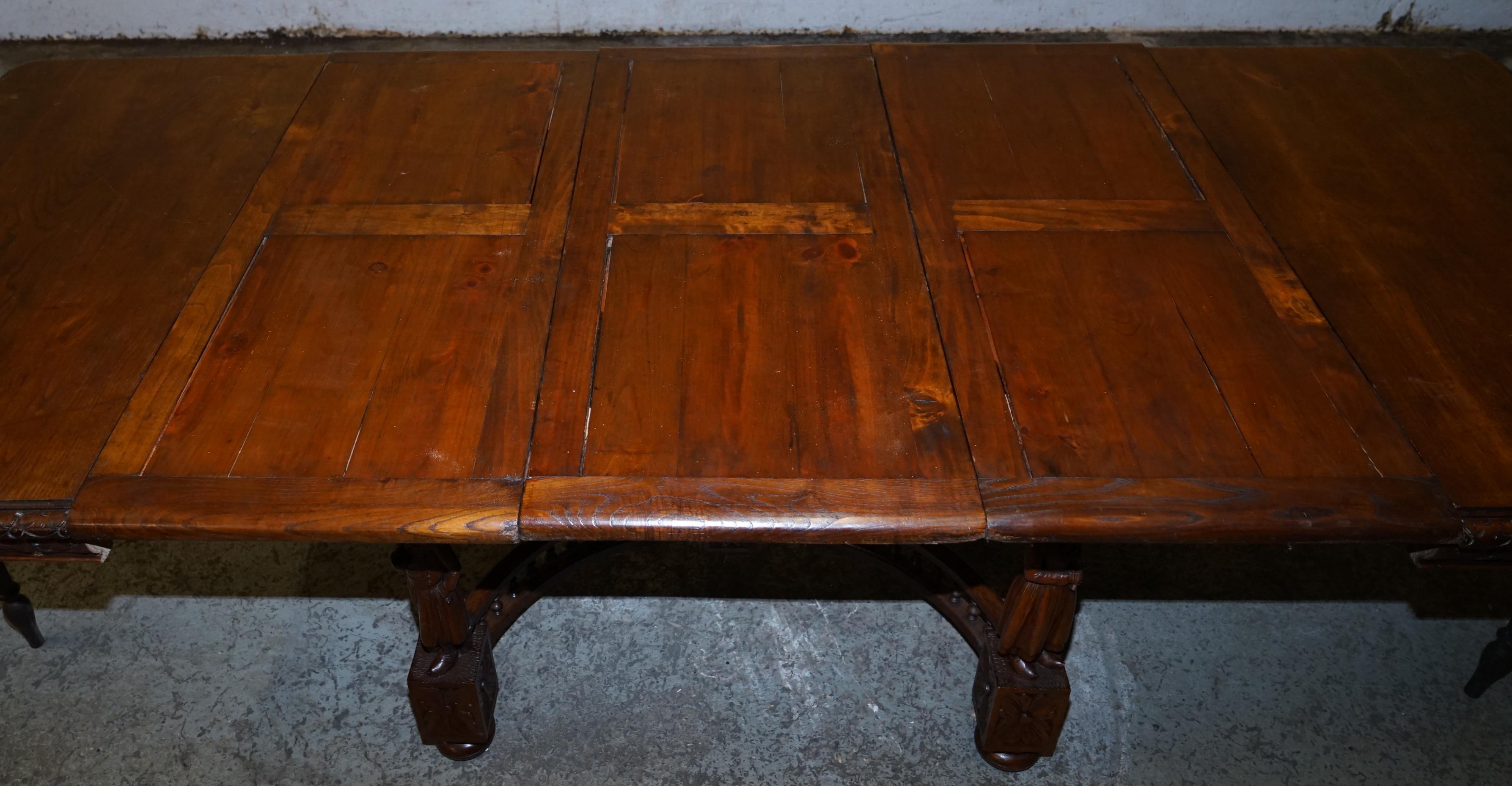 Rare circa 1880 French Brittany Hand Carved Chestnut Wood Extending Dining Table 12