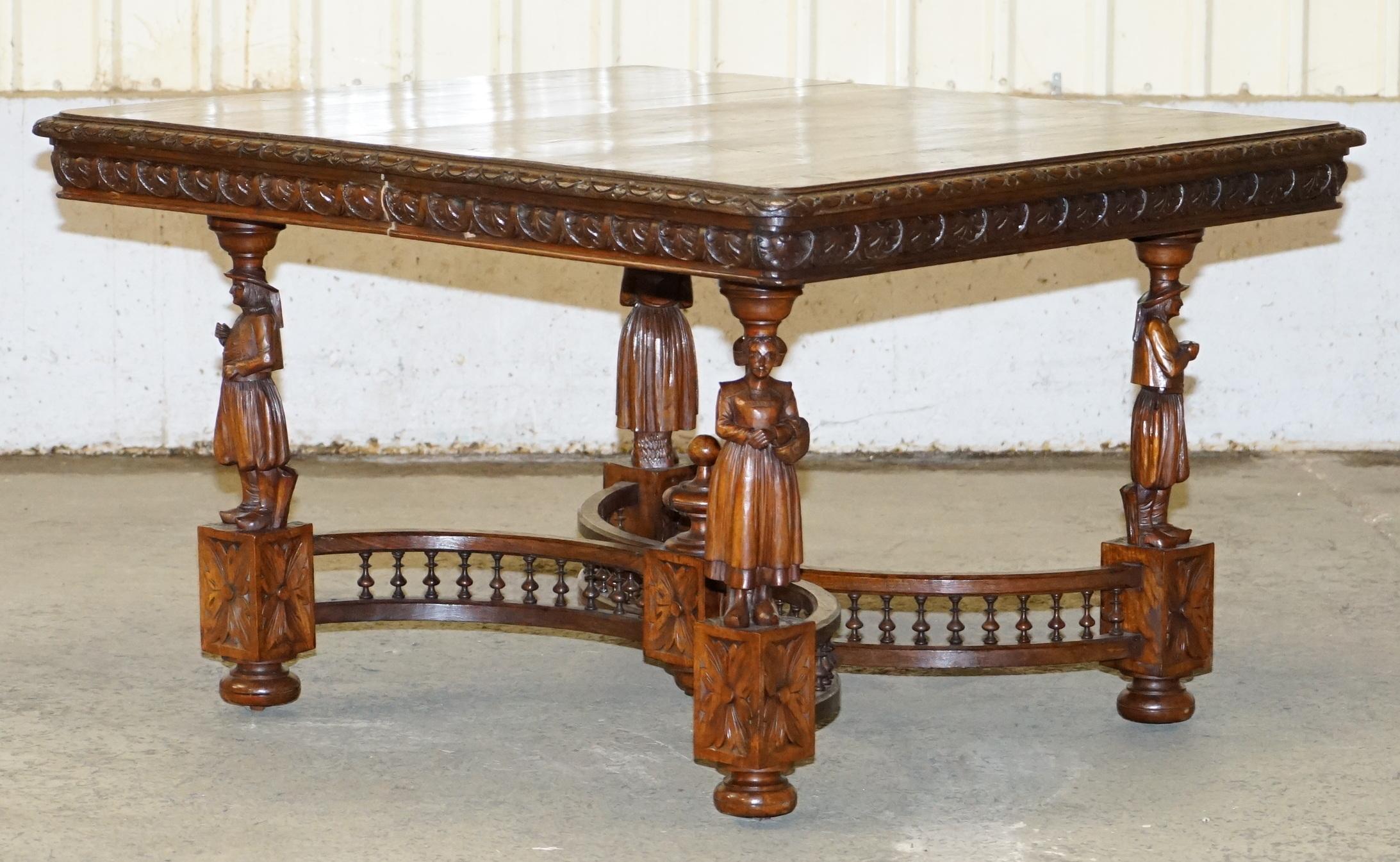 We are delighted to offer for sale this very rare original circa 1880 French Brittany hand carved solid Chestnut wood extending dining table

A very good look and rare extending antique French dining table. This piece is exceptionally decorative,