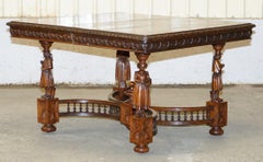 Rare circa 1880 French Brittany Hand Carved Chestnut Wood Extending Dining Table