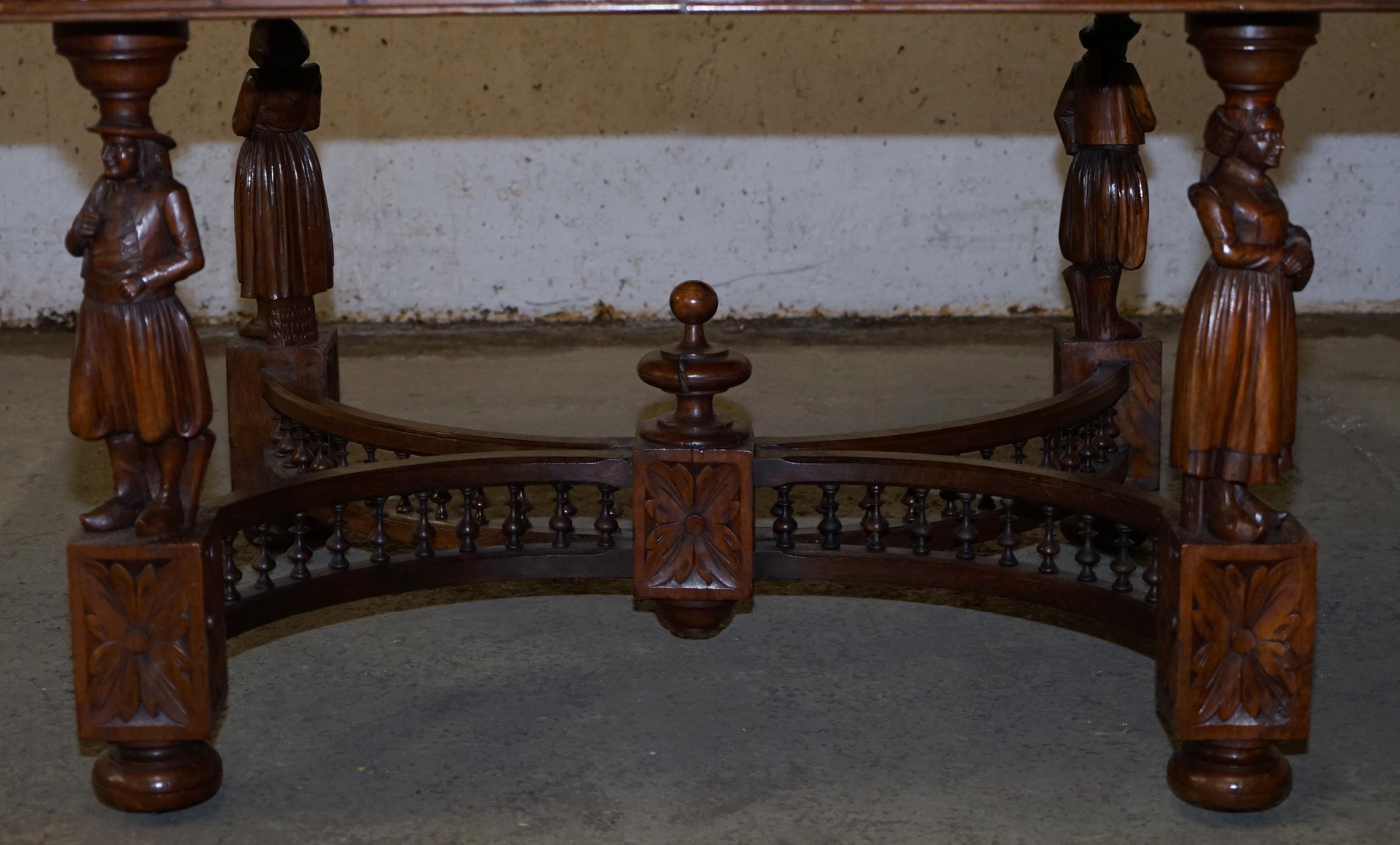 Rare circa 1880 French Brittany Hand Carved Chestnut Wood Extending Dining Table 1