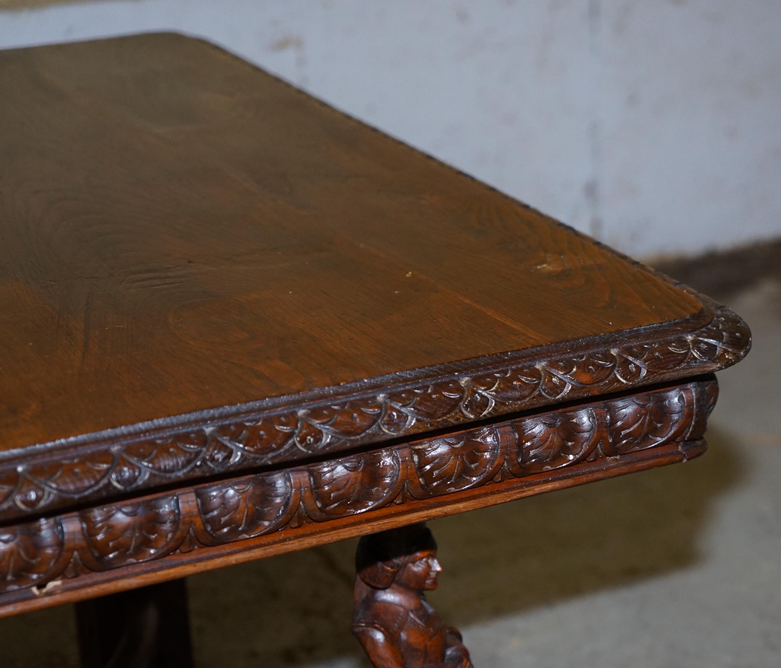 Rare circa 1880 French Brittany Hand Carved Chestnut Wood Extending Dining Table 2