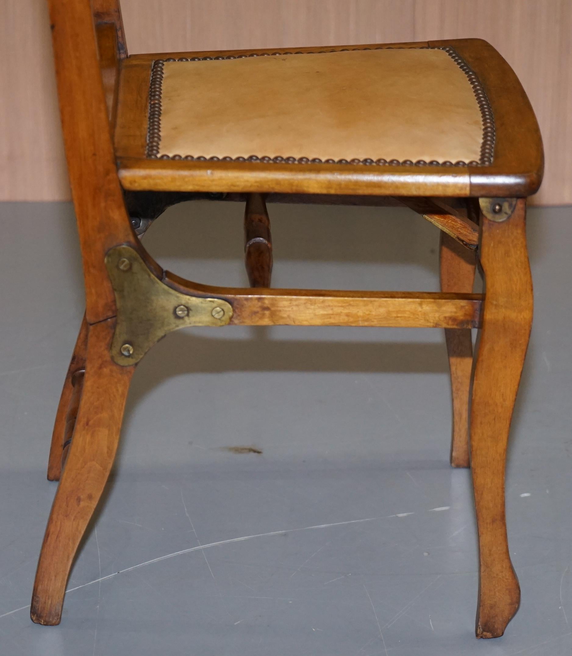 Rare circa 1890 Solid Fruitwood Brass Fitting Military Campaign Folding Chair For Sale 3