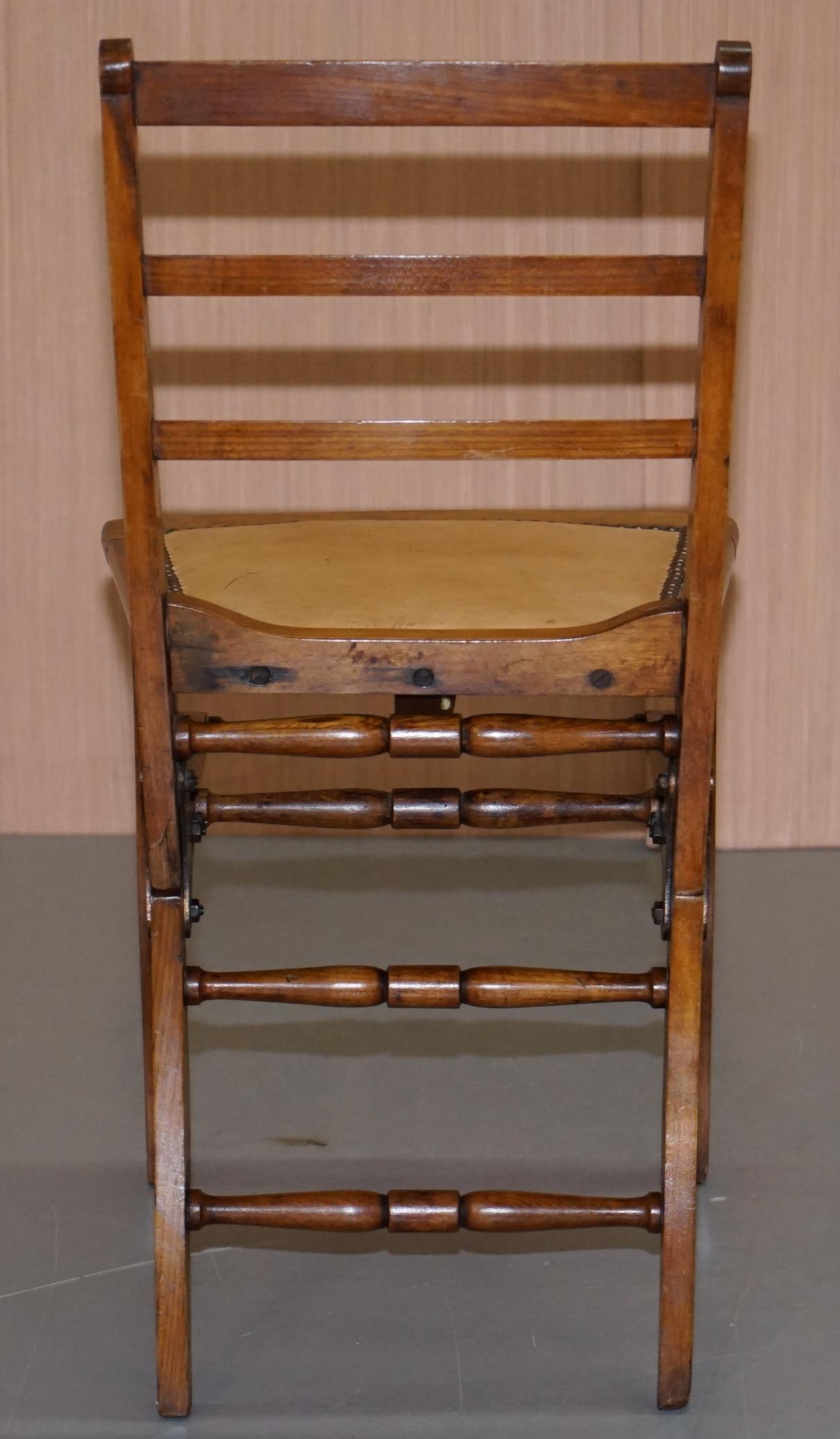 Rare circa 1890 Solid Fruitwood Brass Fitting Military Campaign Folding Chair For Sale 6