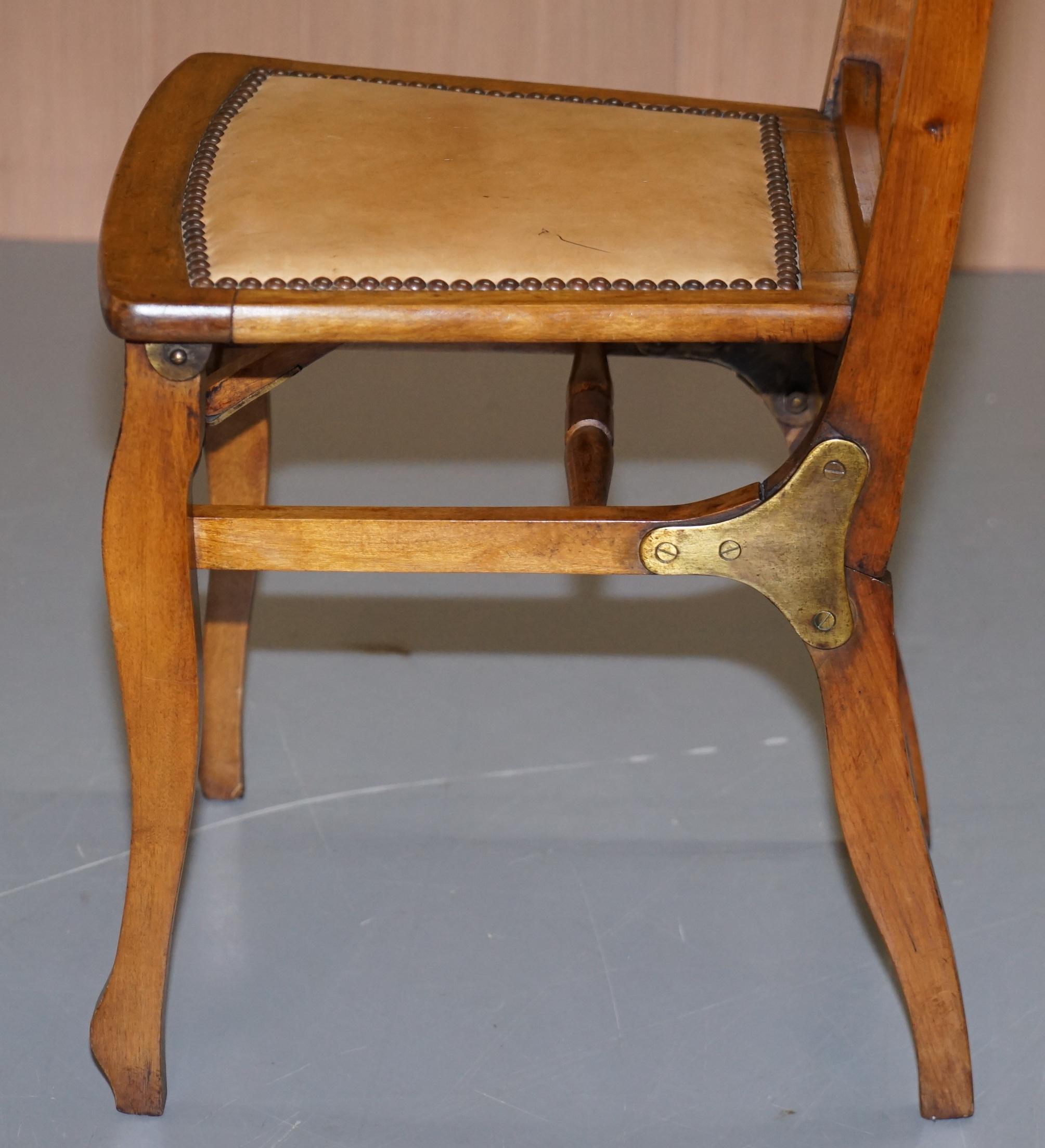 Rare circa 1890 Solid Fruitwood Brass Fitting Military Campaign Folding Chair For Sale 9