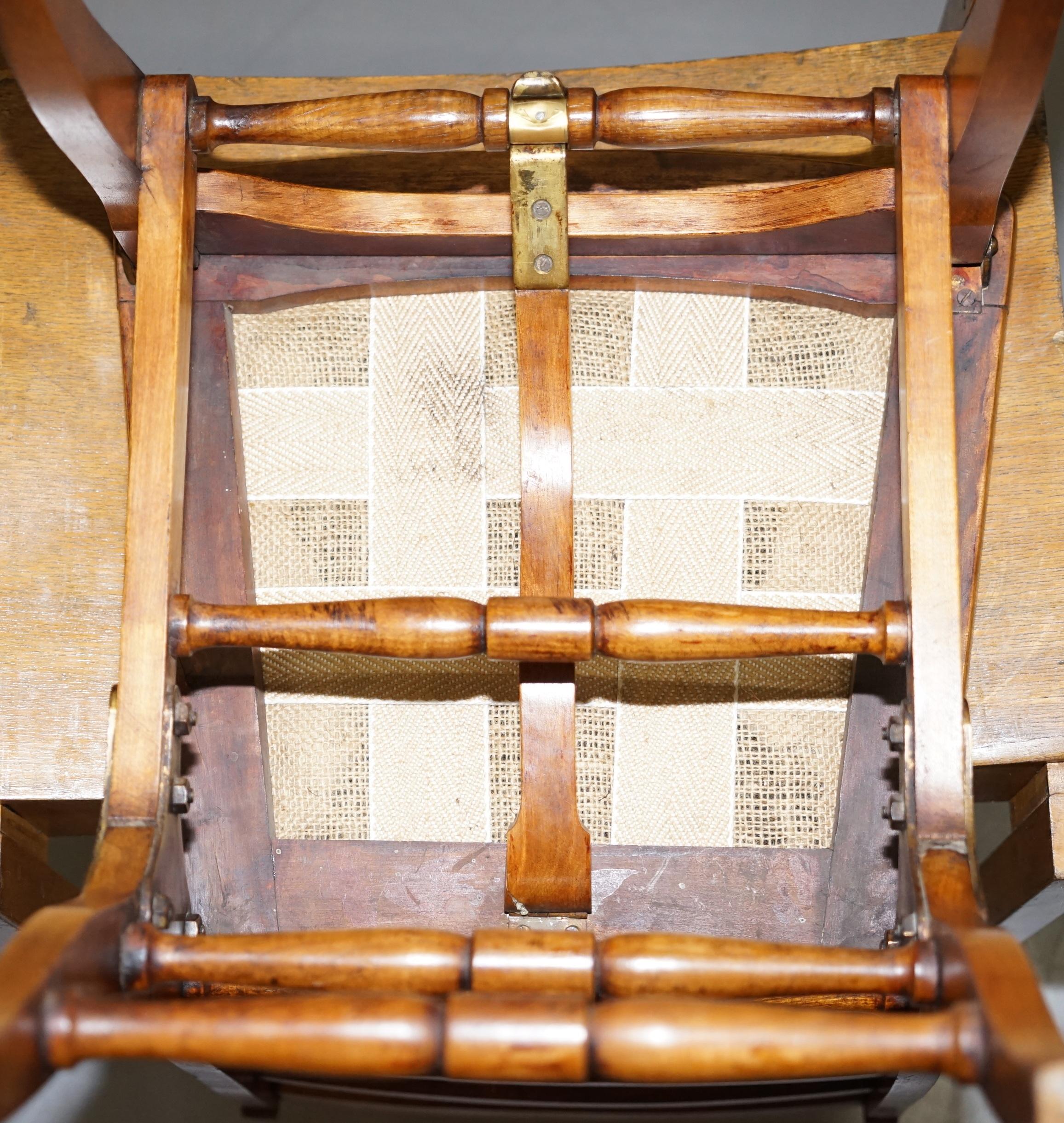 Rare circa 1890 Solid Fruitwood Brass Fitting Military Campaign Folding Chair For Sale 11