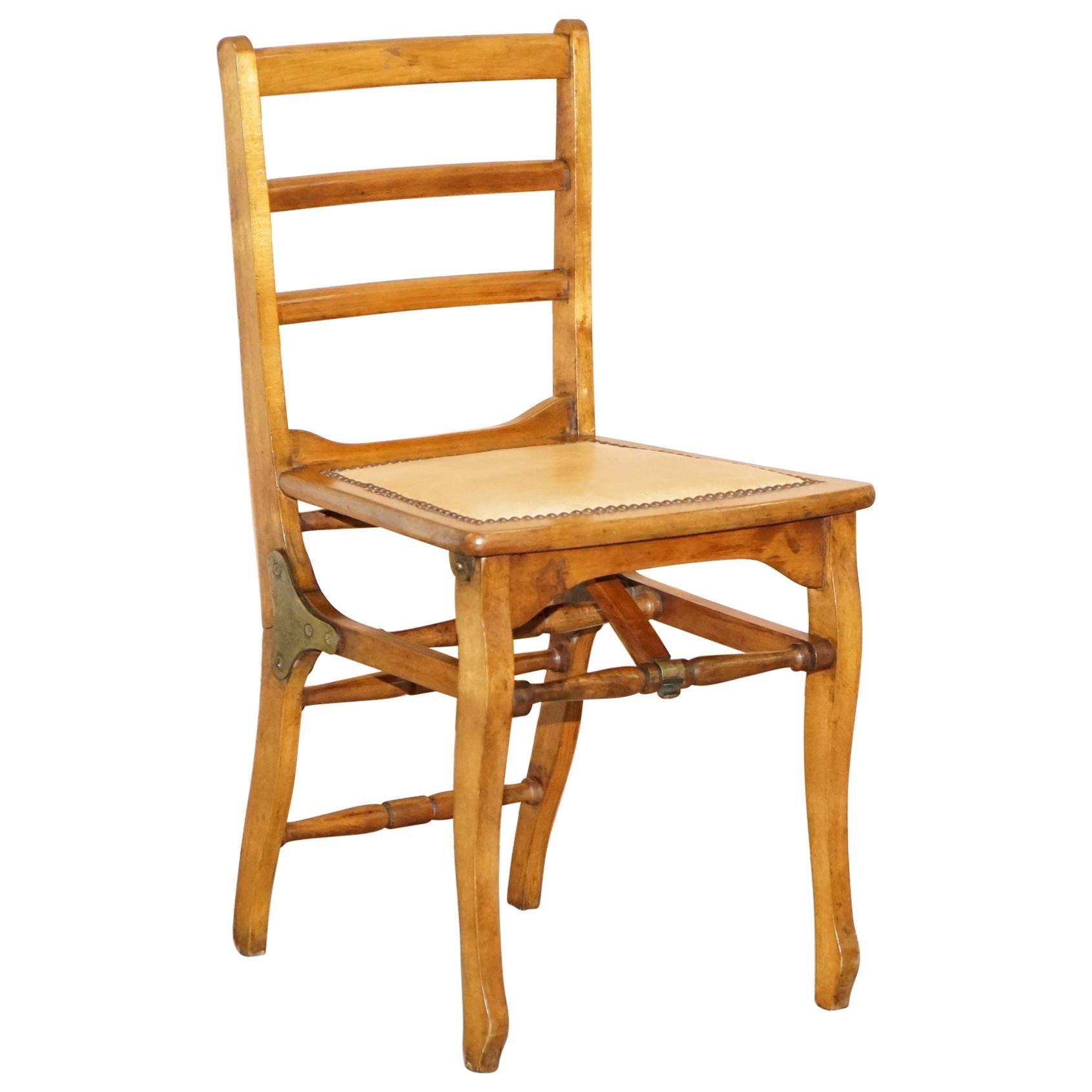 Rare circa 1890 Solid Fruitwood Brass Fitting Military Campaign Folding Chair For Sale