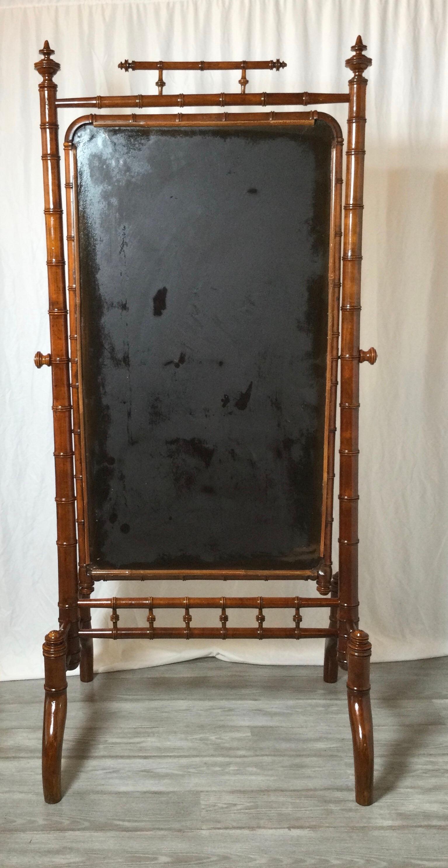 Rare Circa 1890's Late Victorian Chestnut Faux Bamboo Cheval Dressing Mirror 4