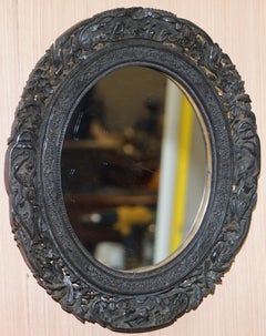 Rare circa 1900 Anglo Chinese Ornate Hand Carved Small Wall Mirror Birds Flowers